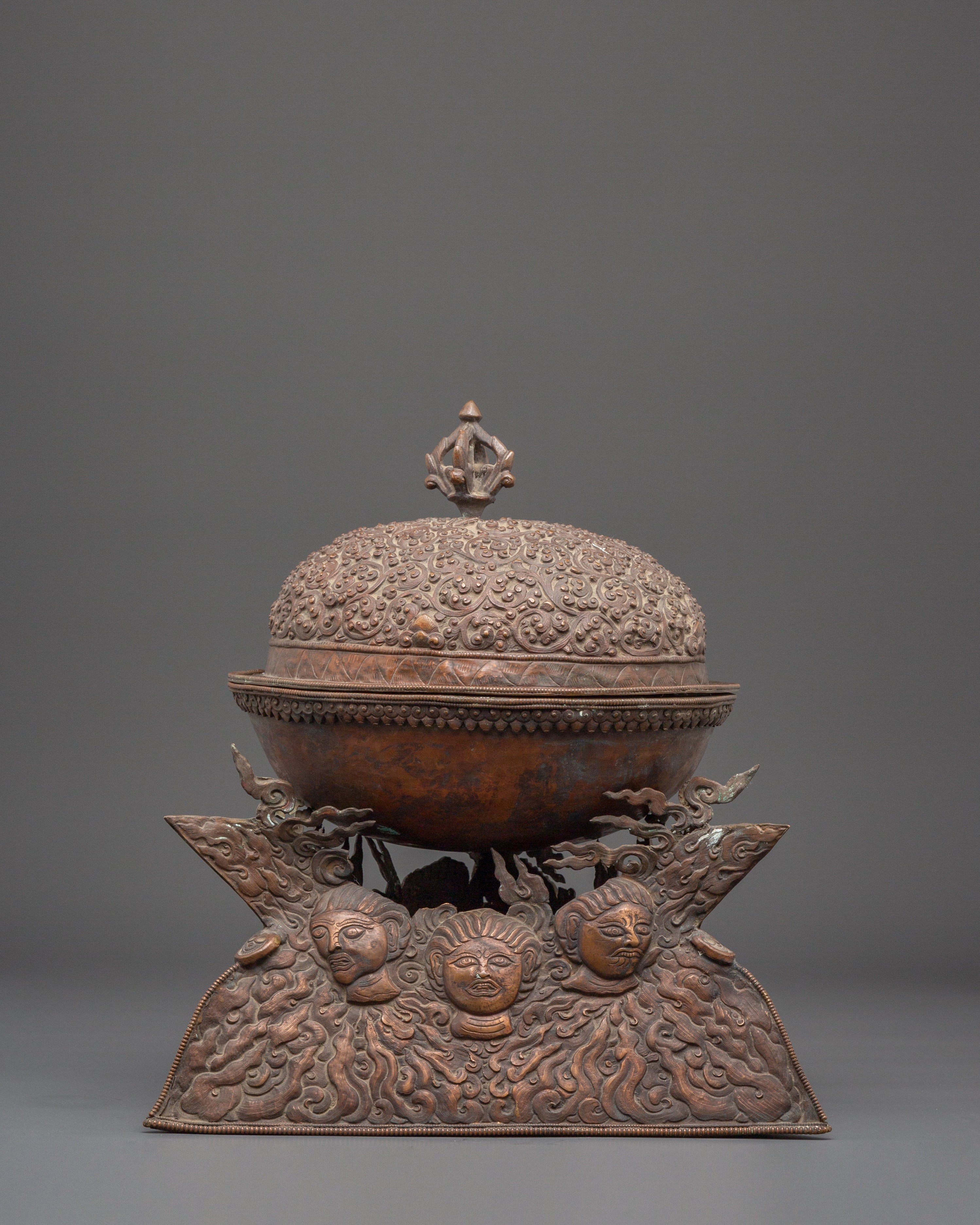 Copper Ritual Kapala | Tibetan Buddhist Skull Cup Offering Bowl