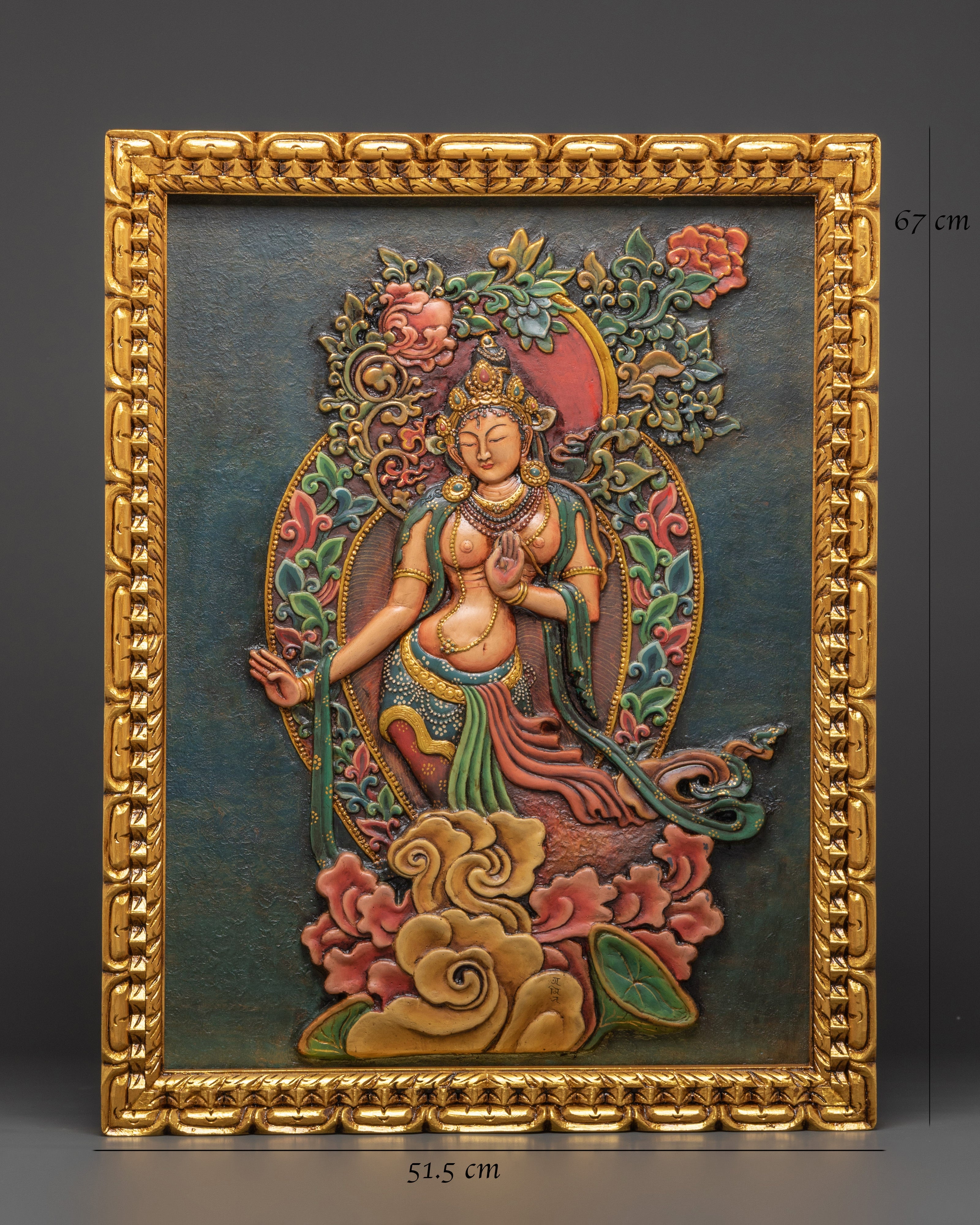 Tara Goddess Wall Hanging Relief Art | Handcrafted Tibetan Wooden Frame Decor