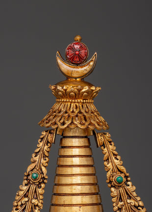 Spiritual Meditation Stupa | Copper & Gold-Plated Tibetan Relic
