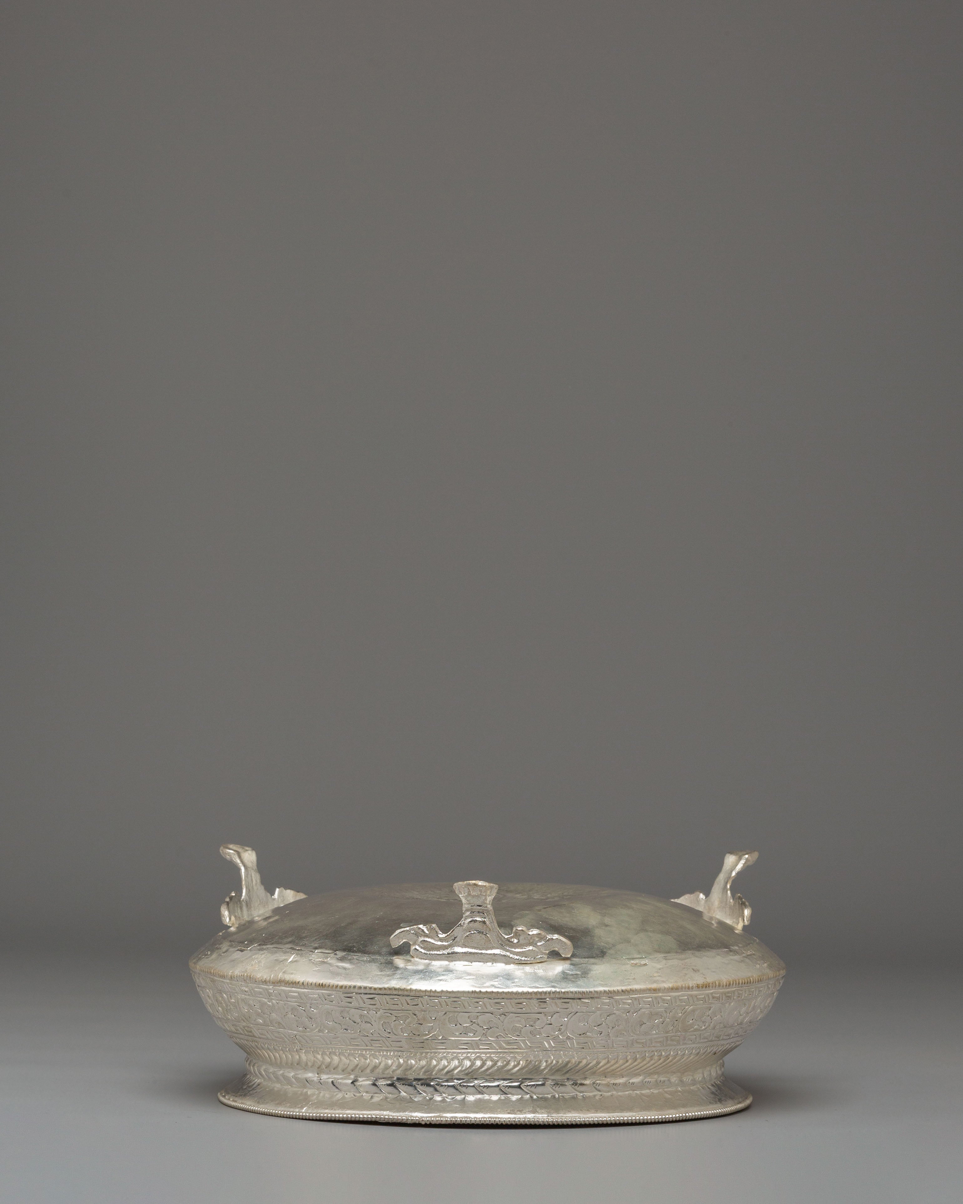 Himalayan Ritual Khadkula | Silver-Plated Brass Offering Bowl for Altar Decor