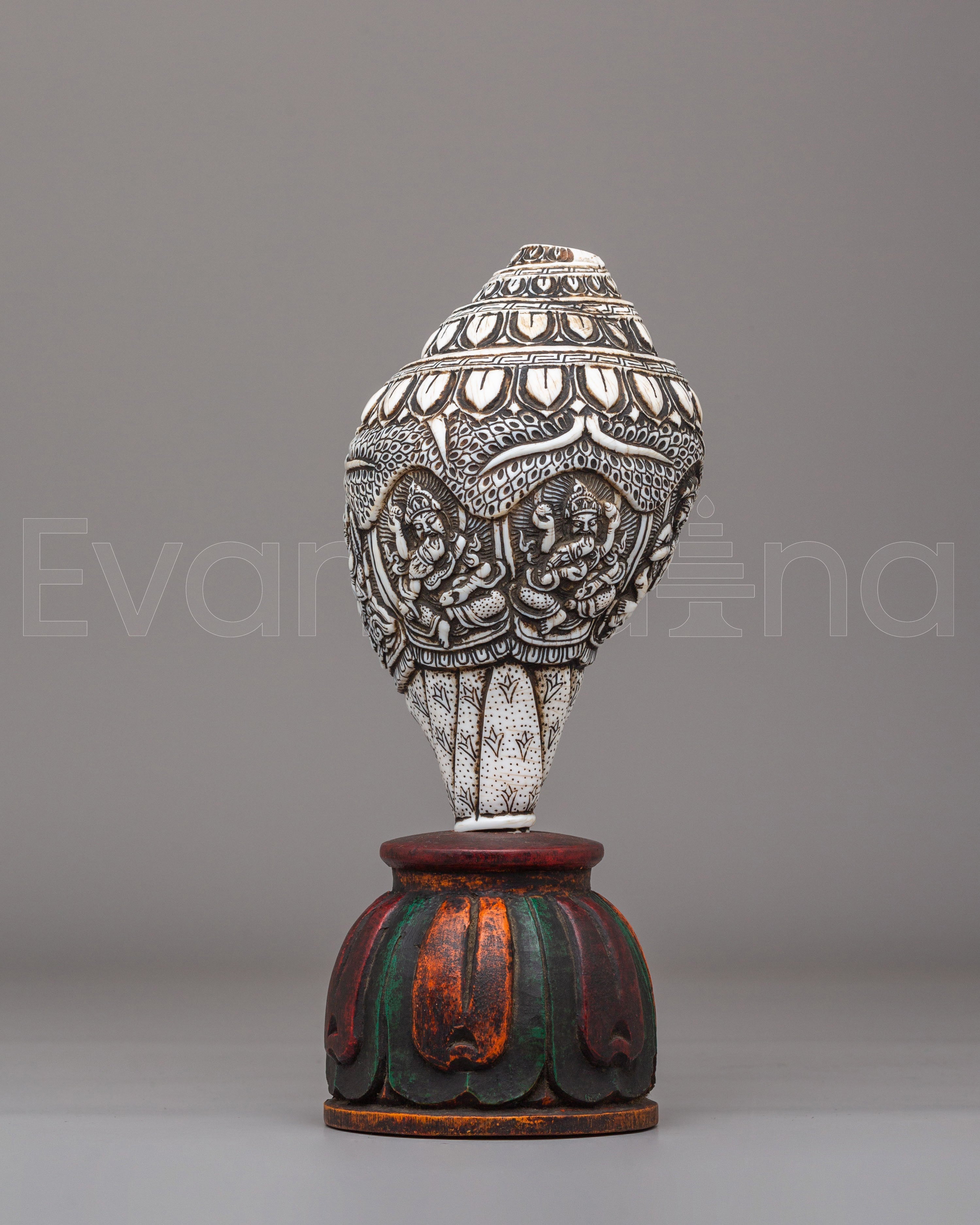 Handcrafted Conch With Stand | Ritual Conch for Spiritual Ceremonies