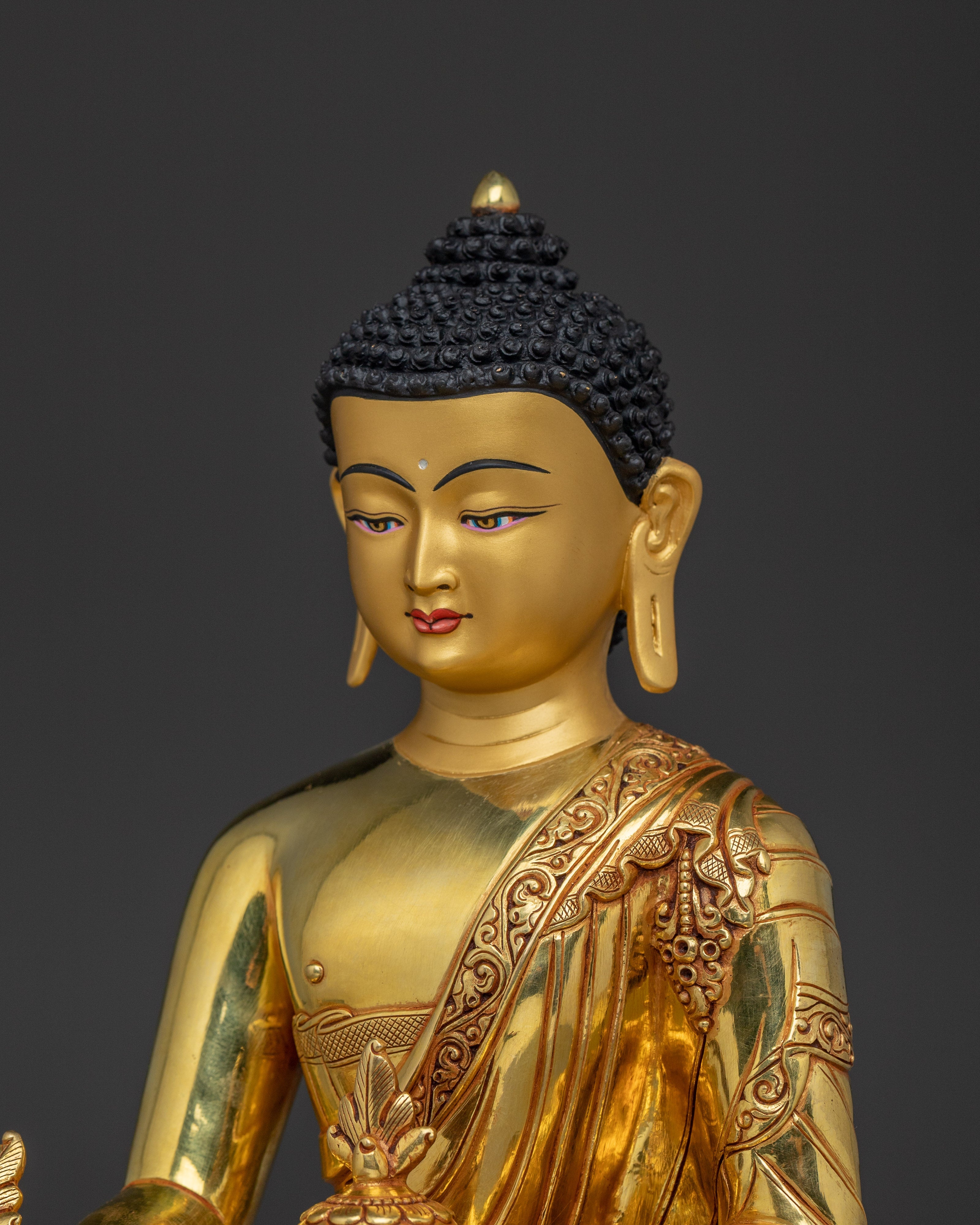 Handmade Medicine Buddha Copper Statue | 24K Gold Gilded