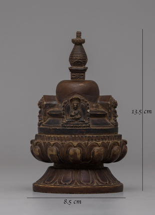Hand-Carved Copper Stupa with Antique Finish | Buddhist Shrine Decor
