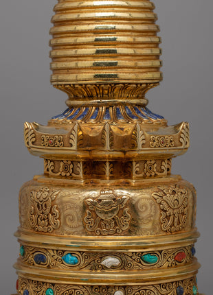 Exquisite Buddhist Stupa with Coral | Sacred Buddhist Artifact