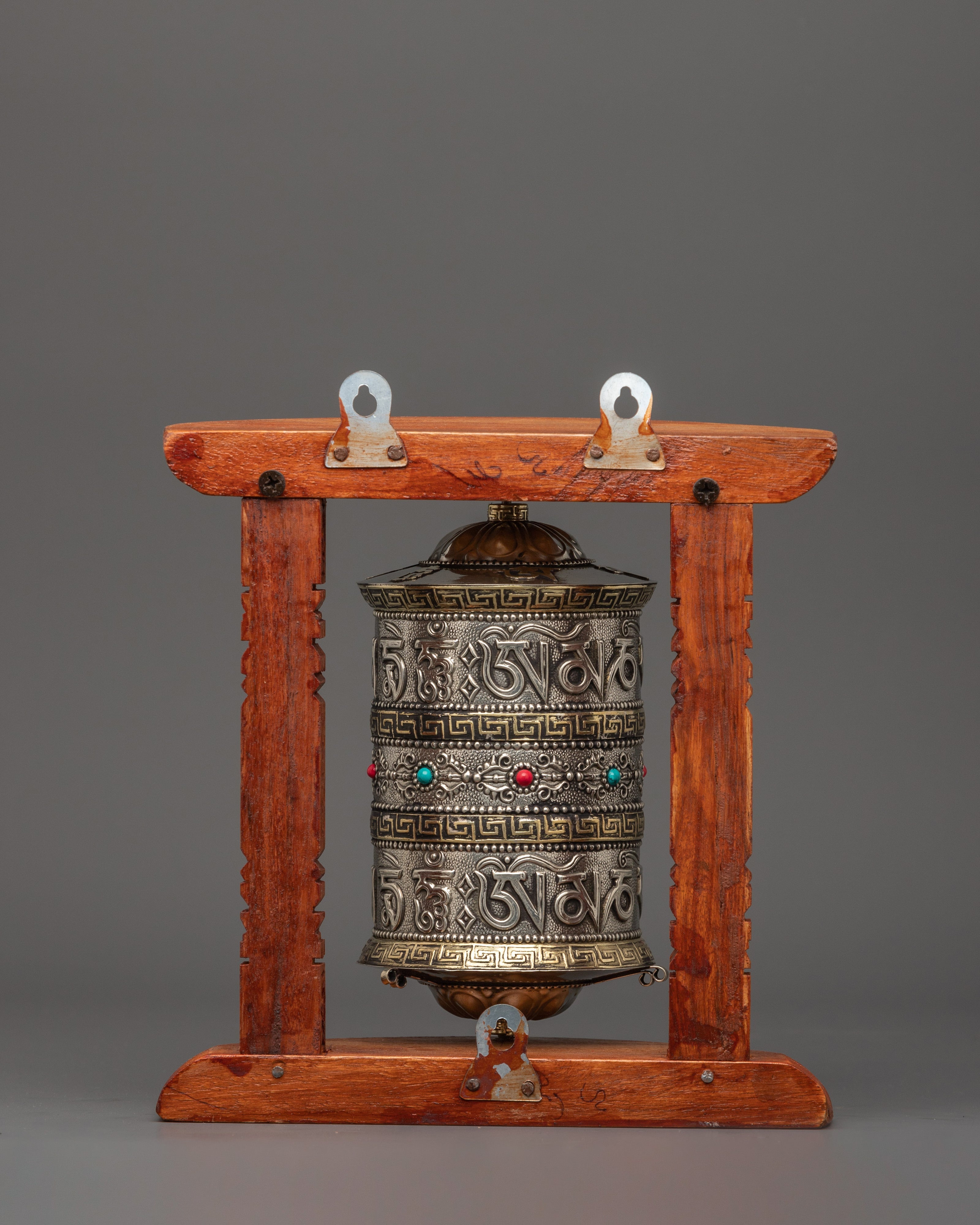 Hand-Carved Tibetan Wooden Prayer Wheel | Sacred Buddhist Spinner