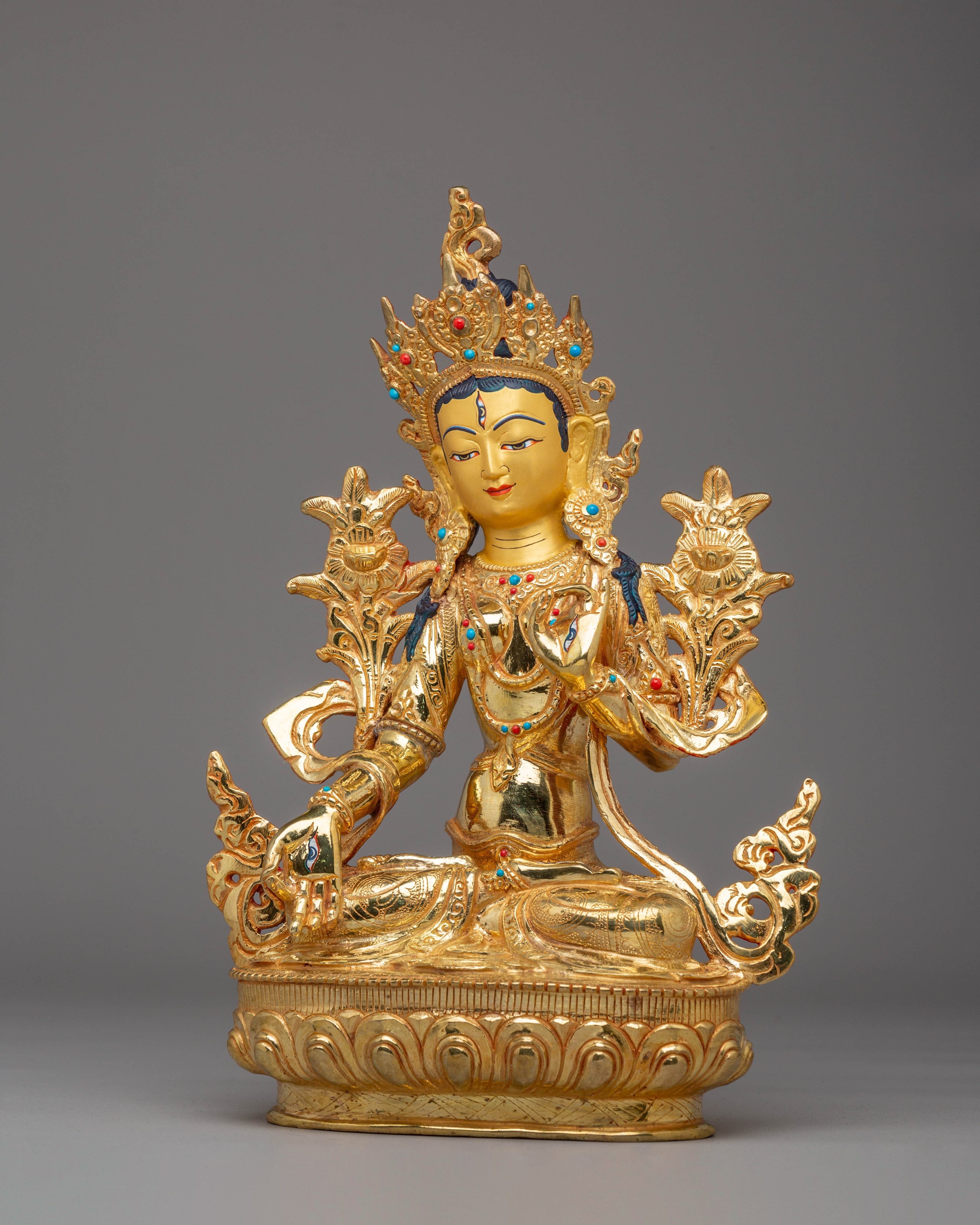 Handcrafted White Tara Copper Statue | Traditional Himalayan Artwork