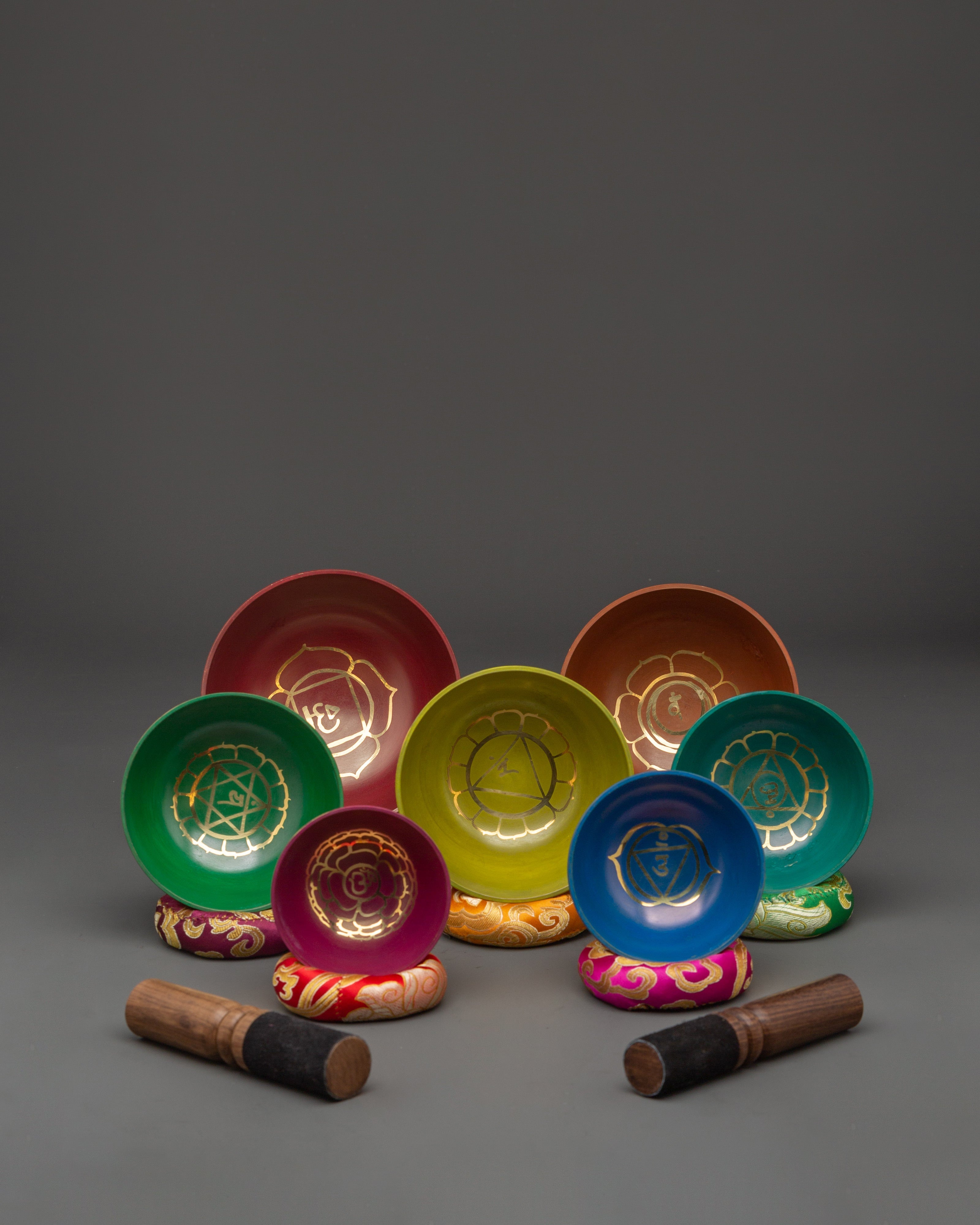 7 Chakra Singing Bowl Set with Sacred Symbols