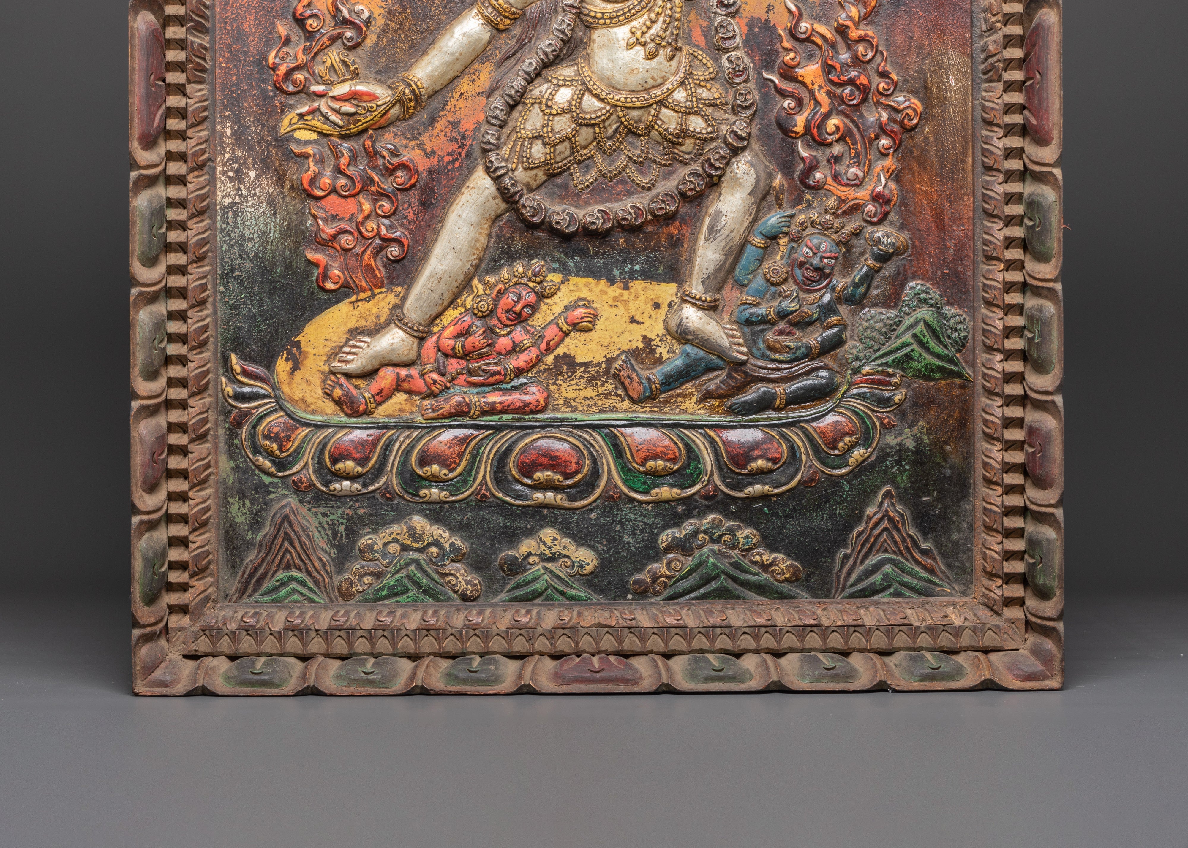 Vajrayogini Wooden Frame Wall Hanging | Sacred Tibetan Buddhist Art