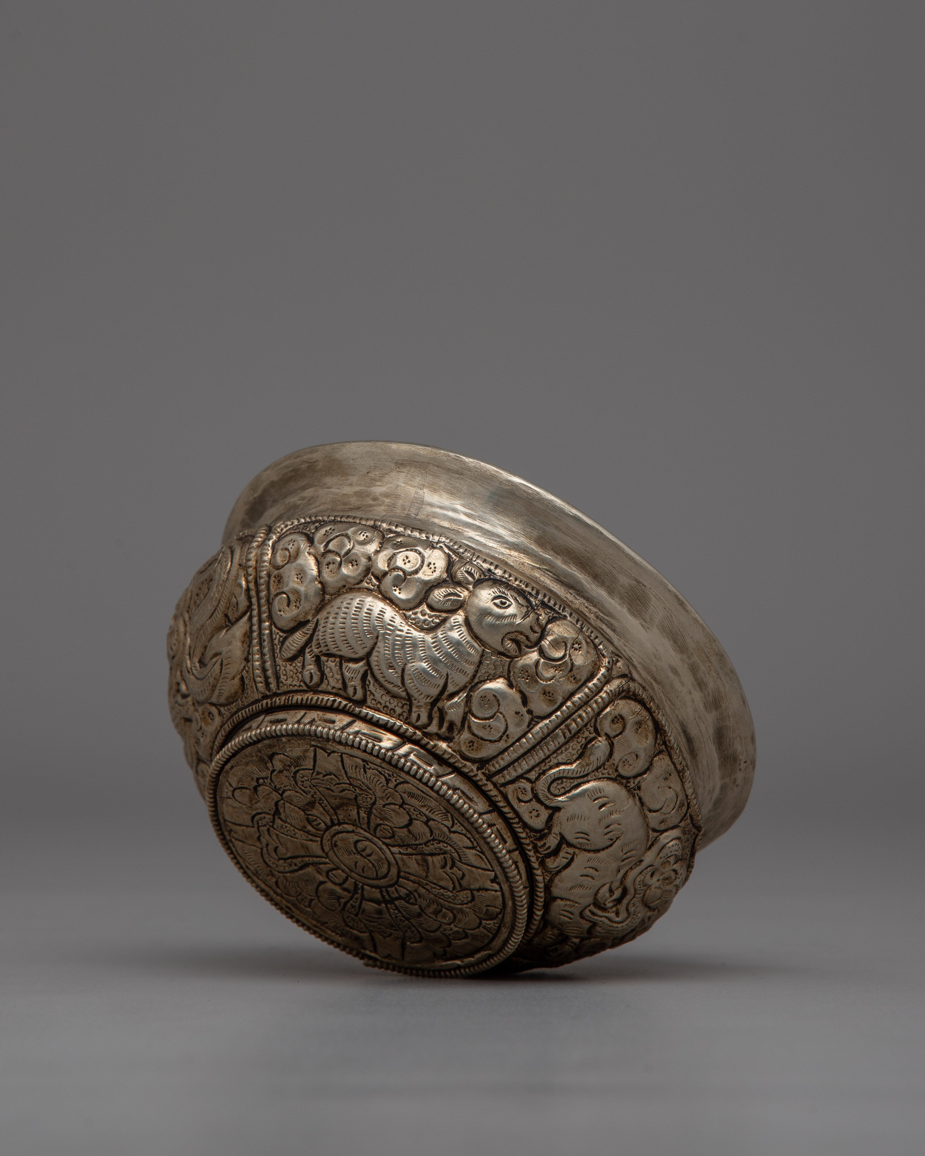 Traditional White Metal Buddhist Offering Bowl | Ideal for Altars and Meditation Spaces