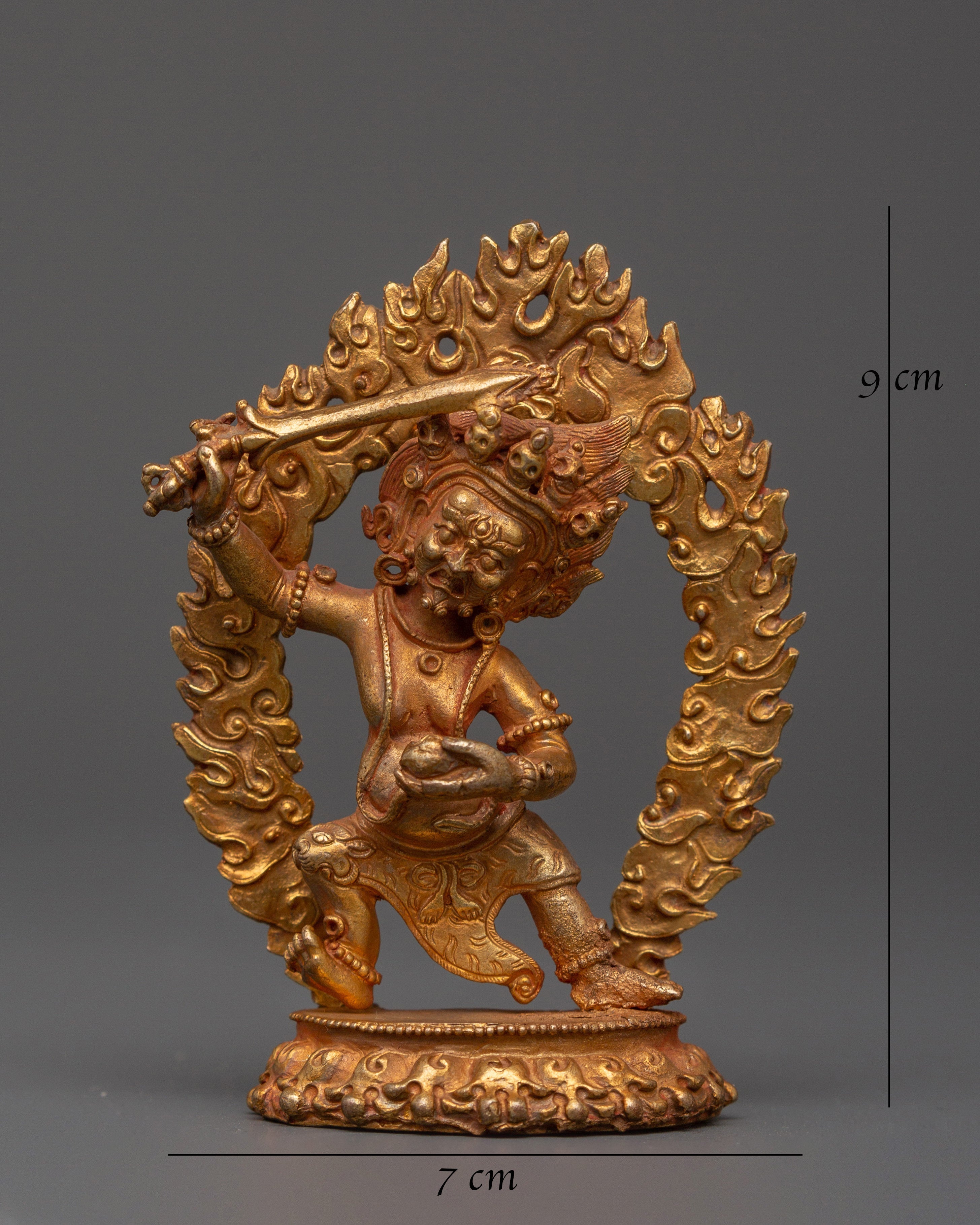 Black Manjushri Statue Gold-Plated Copper Statue | Wrathful Manjushri for Altar Decor