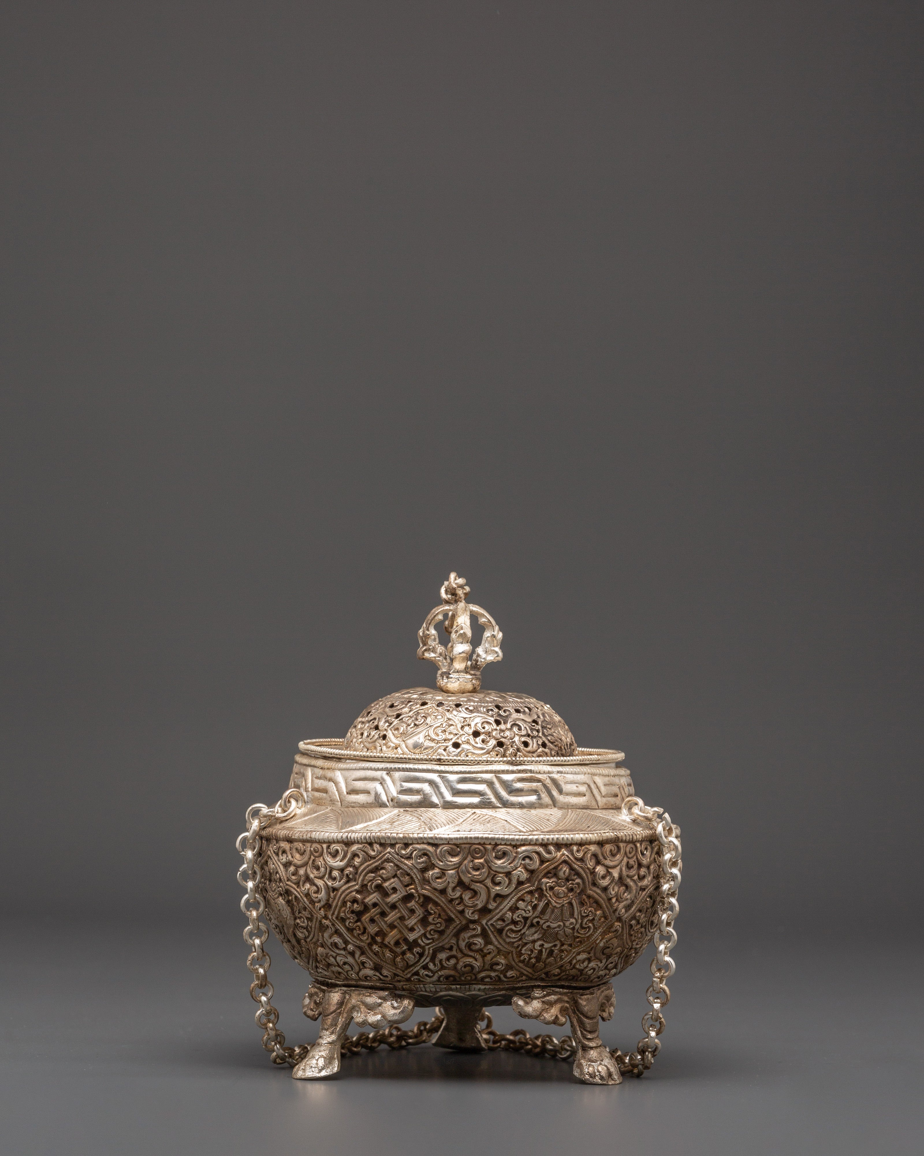Traditional Silver Plated Incense Burner | Handcrafted Copper Altar Accessory