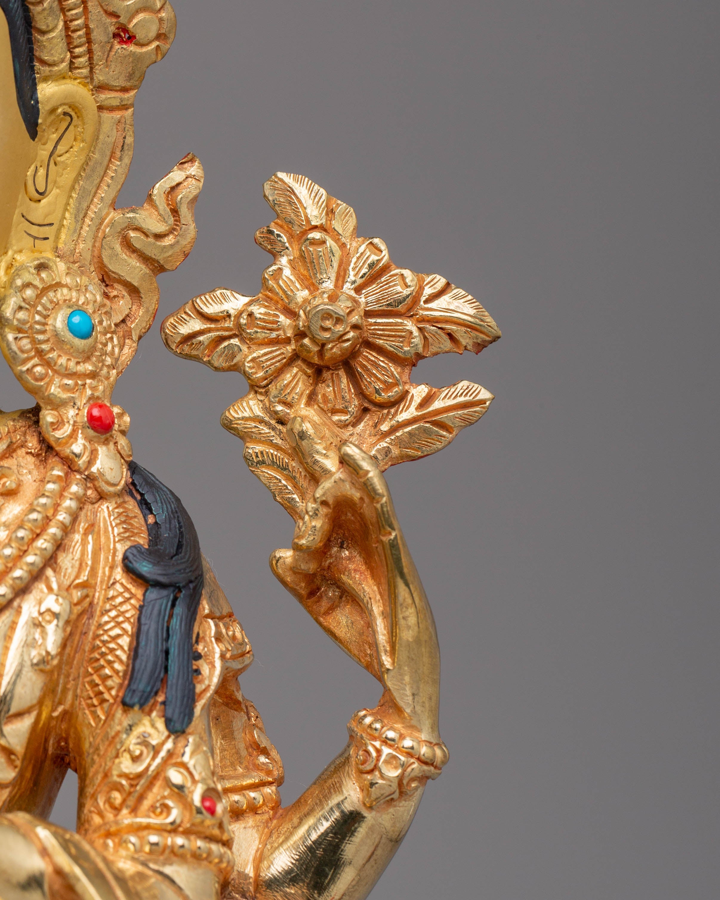 Handcrafted Golden Statue of Buddha Dharma Sangha | Tibetan Buddhism Artwork