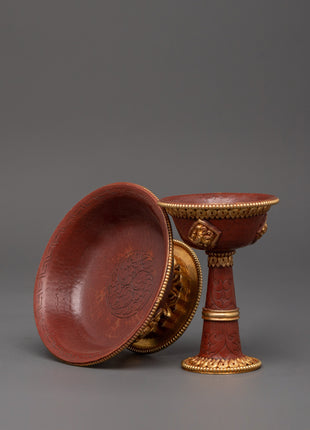 Gold-Plated Copper Serkyem Set |  Tibetan Tea Offering Vessel