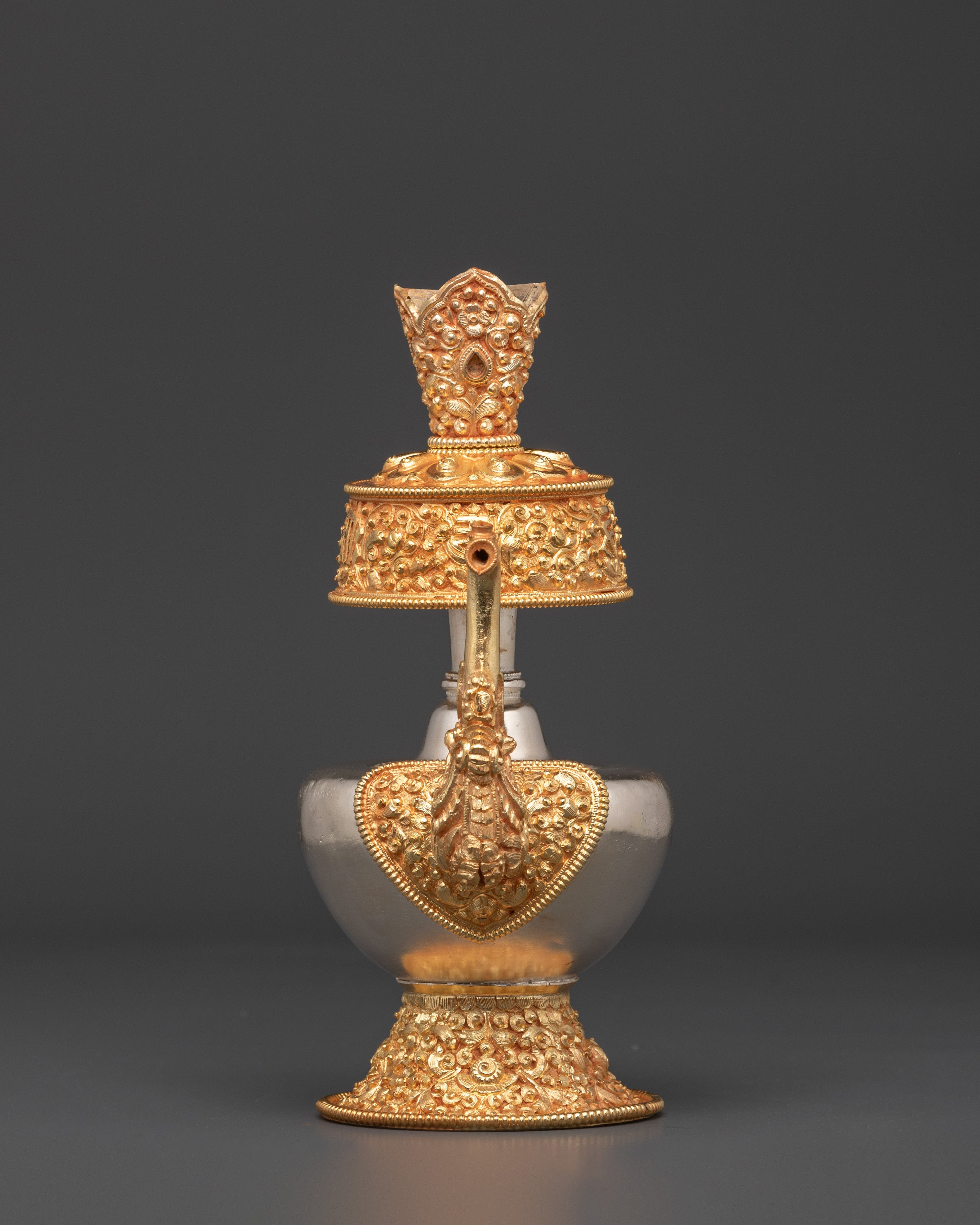 Tibetan Ritual Bhumba | Sacred Copper Vessel with Gold and Silver Plating