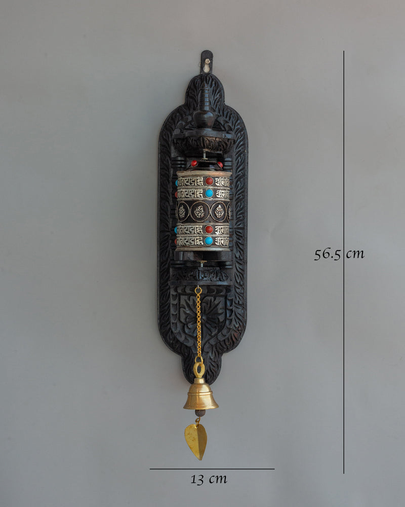 Wall-Mounted Tibetan Prayer Wheel  | Buddhist Spiritual Artifact