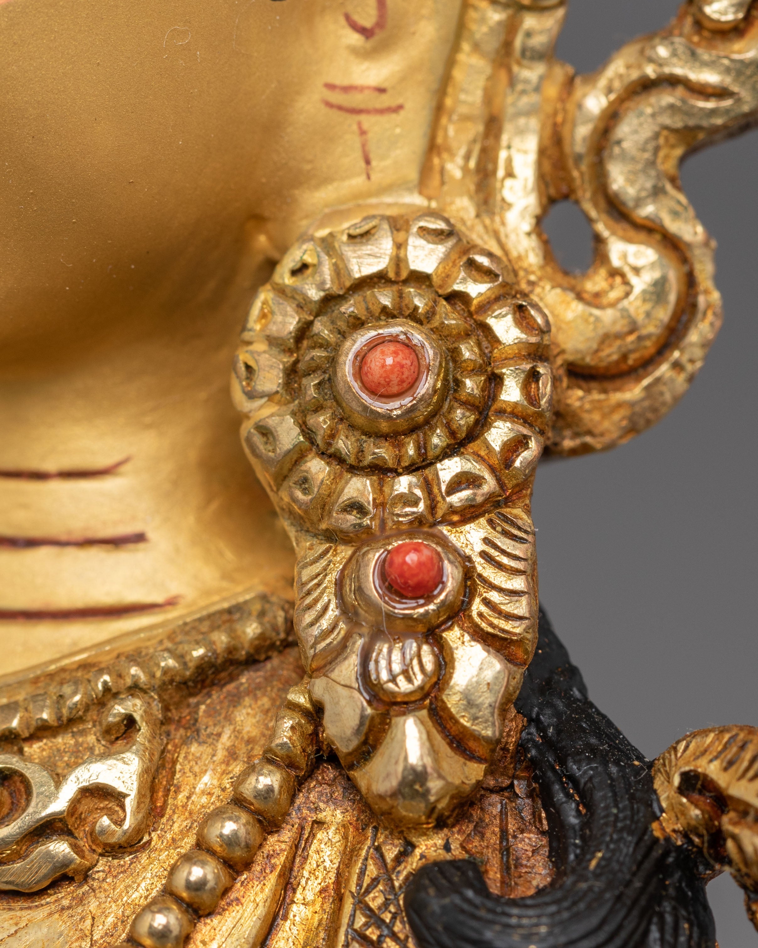 Mother Shyama Tara Sacred Statue | Gold Plated Copper Sculpture with Coral & Turquoise