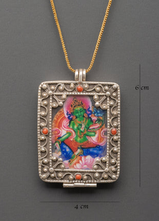 Green Tara Silver Sacred Locket | Buddhist Locket for Inner Peace and Swift Protection