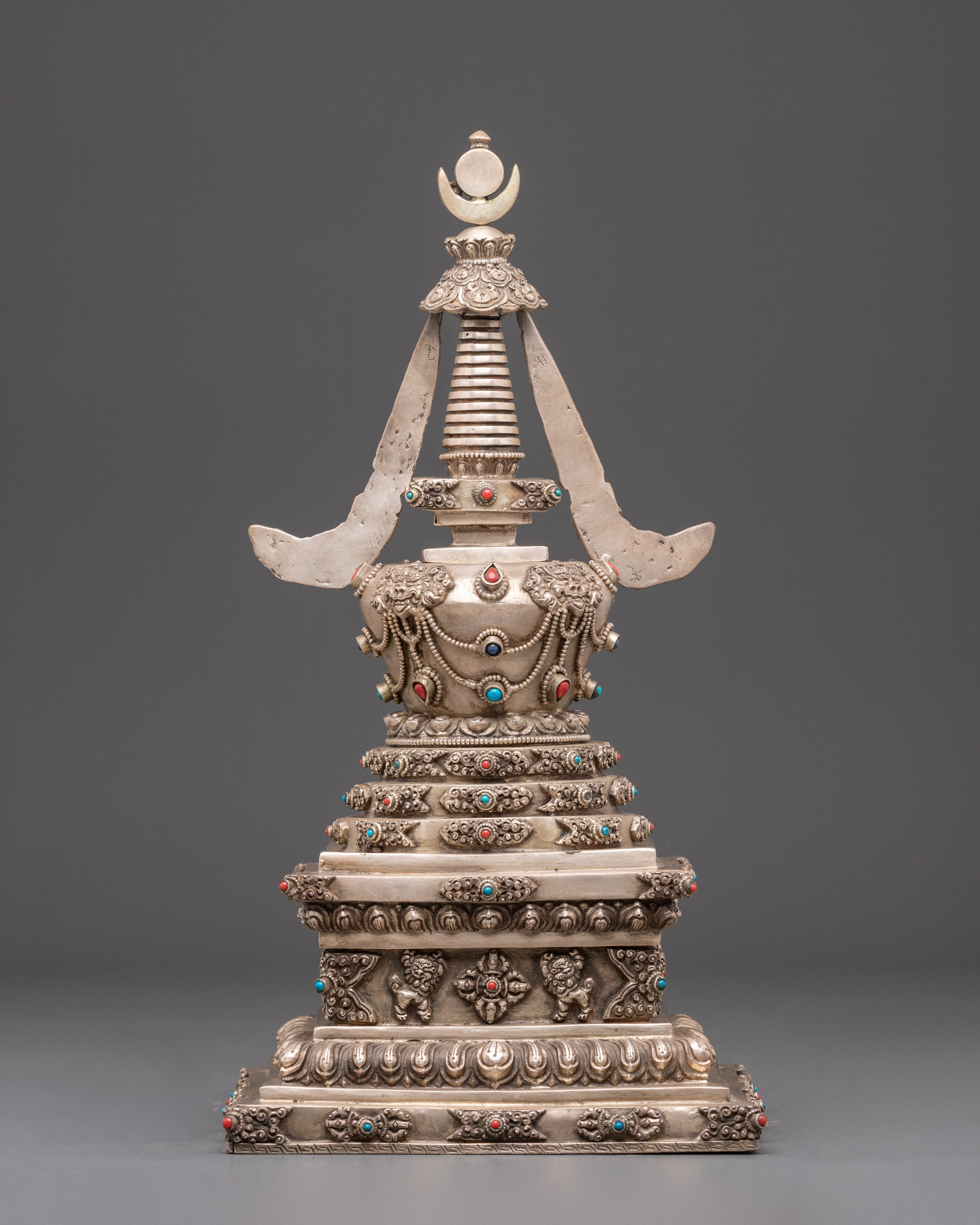 Silver Plated Buddhist Stupa | Symbol of Enlightenment