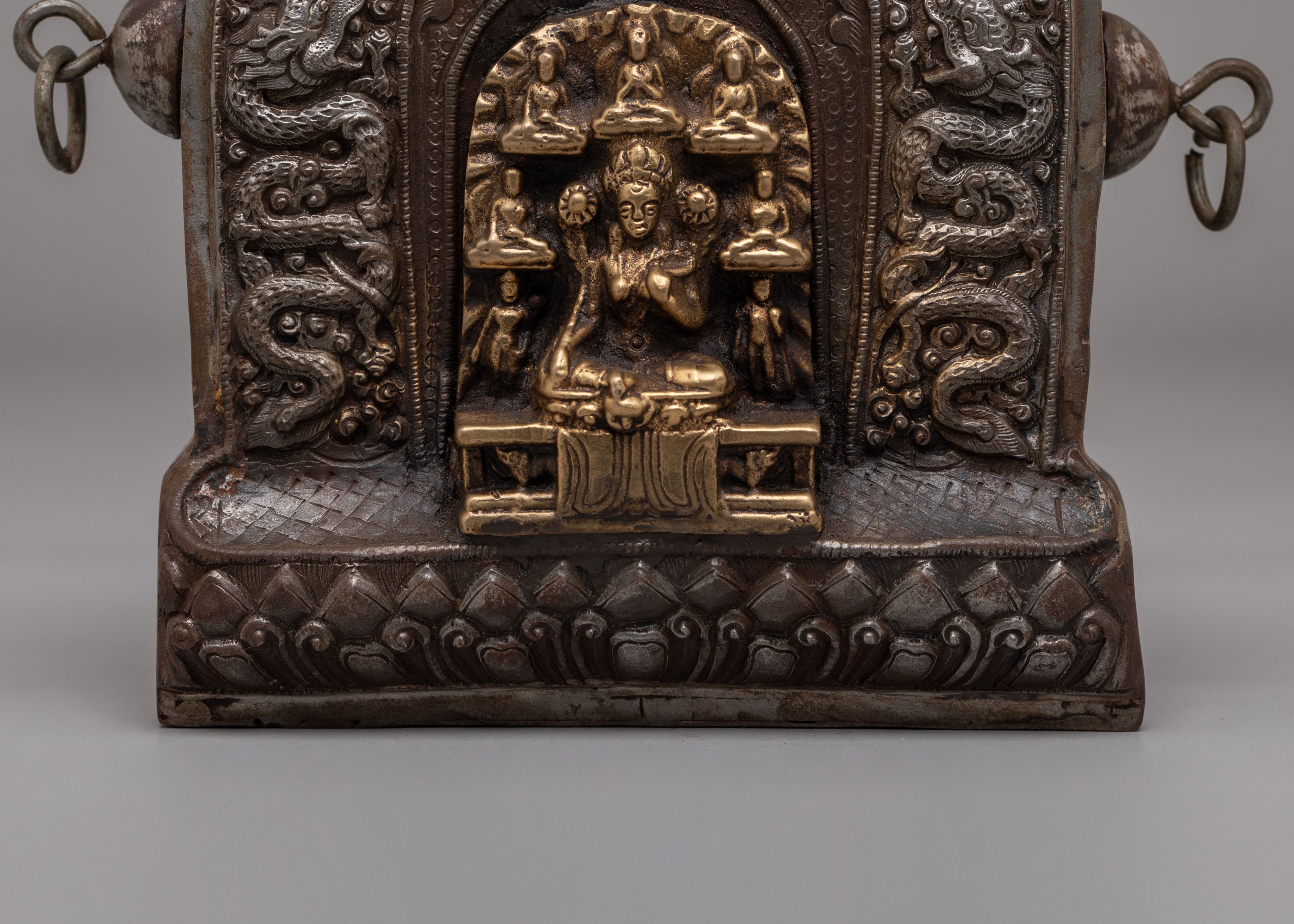 Handcrafted Buddhist Ghau Box with Deity | Tibetan Ritual Box for Offerings