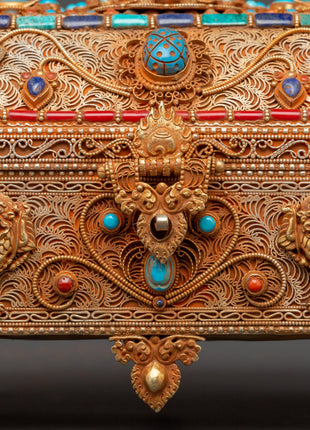 Gold-Plated Tibetan Treasure Box |  Buddhist Altars and Sacred Himalayan Artwork