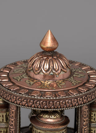 Sacred Buddhist Prayer Wheel | Copper & Brass Multi-Barrel Mani