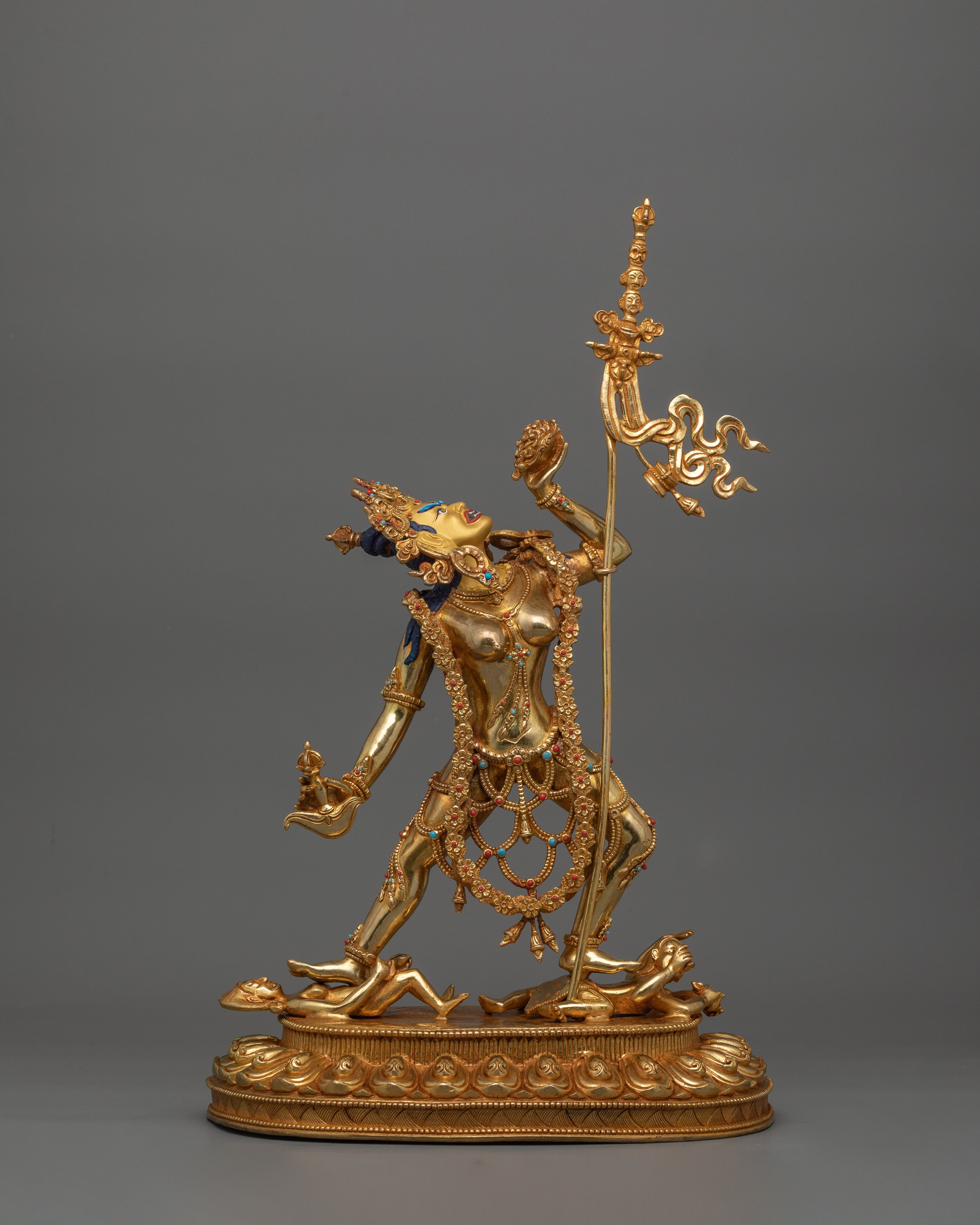 24k Gold Gilded Vajrayogini Statue | Handmade Wrathful Female Deity