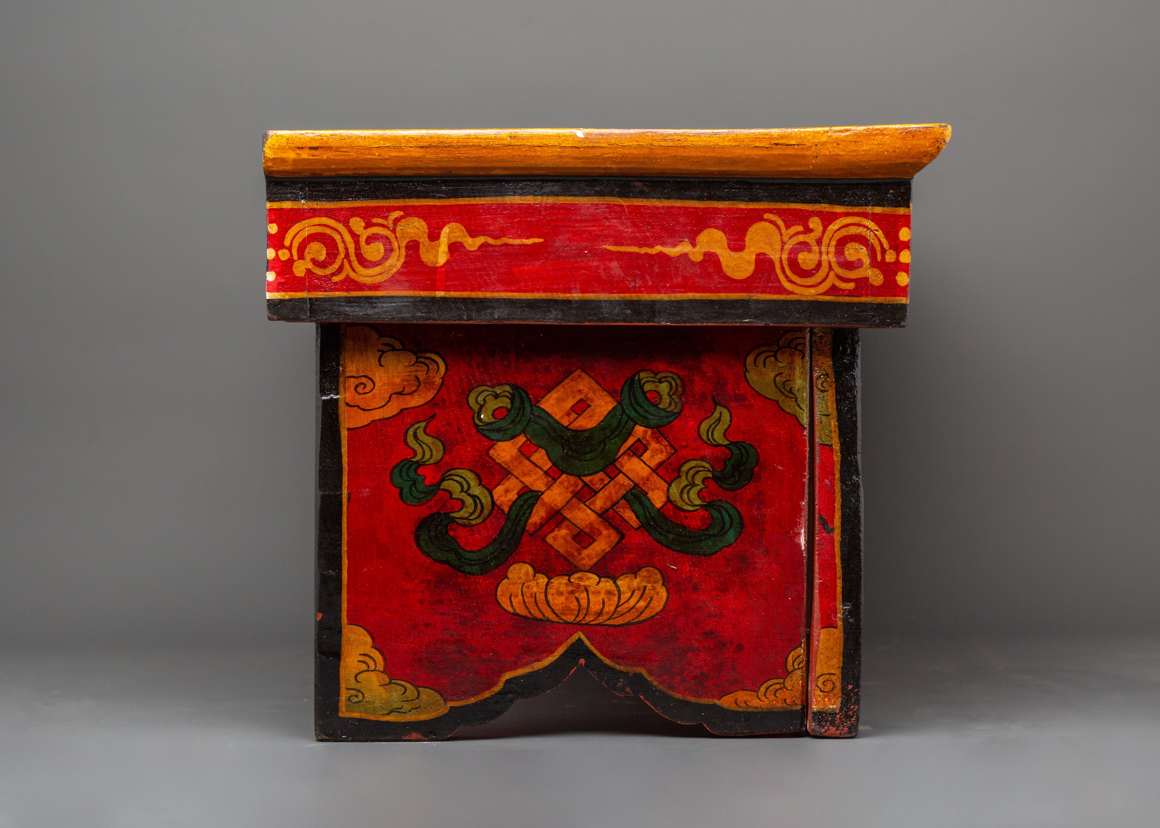Hand-Painted Tibetan Wooden Folding Table | Snow Lion Ritual Altar Table