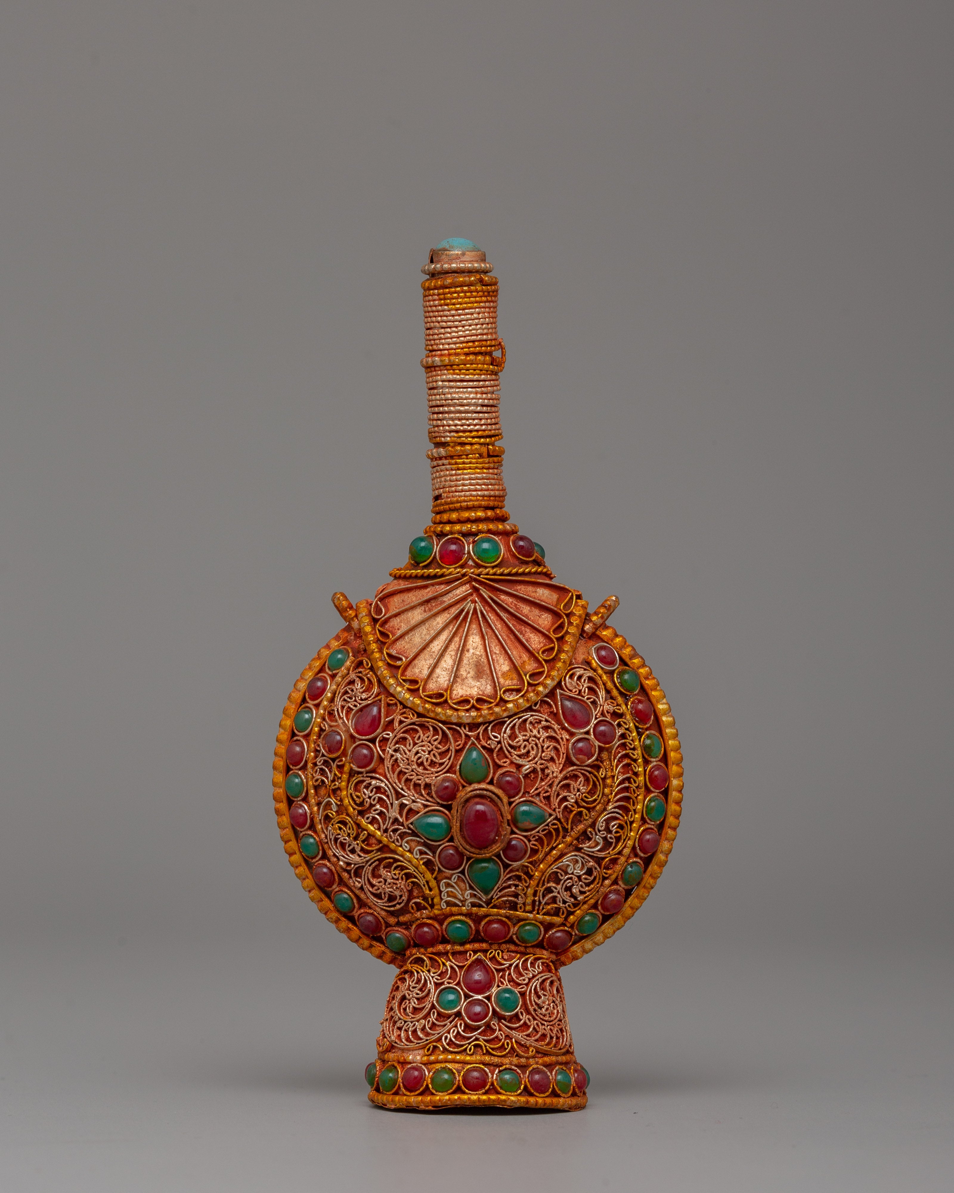 Tibetan Snuff Bottle | Copper Body with Gold-Plated Himalayan Artistry