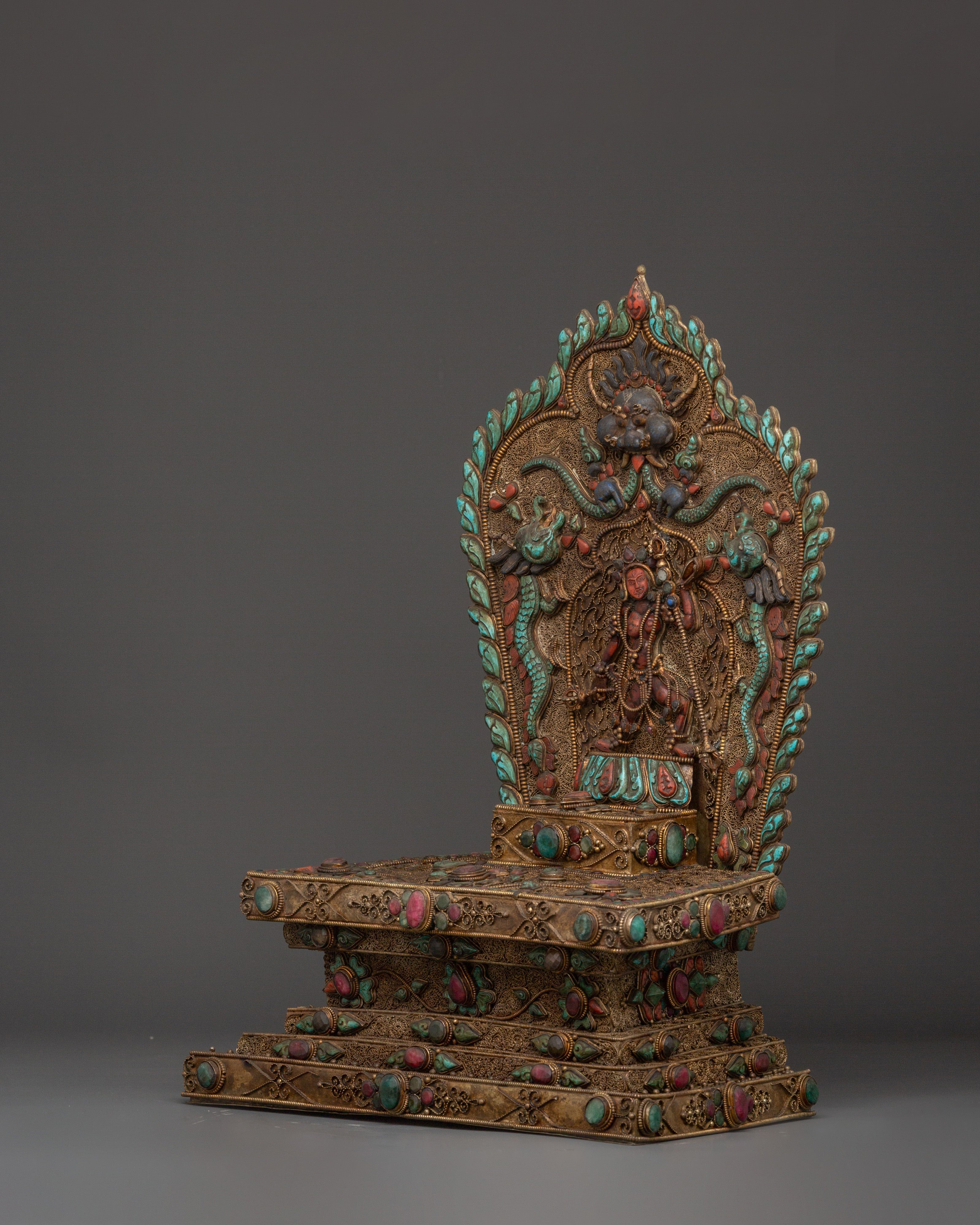 Vajrayogini Engraved Tibetan Throne | Handcrafted Buddhist Shrine Base