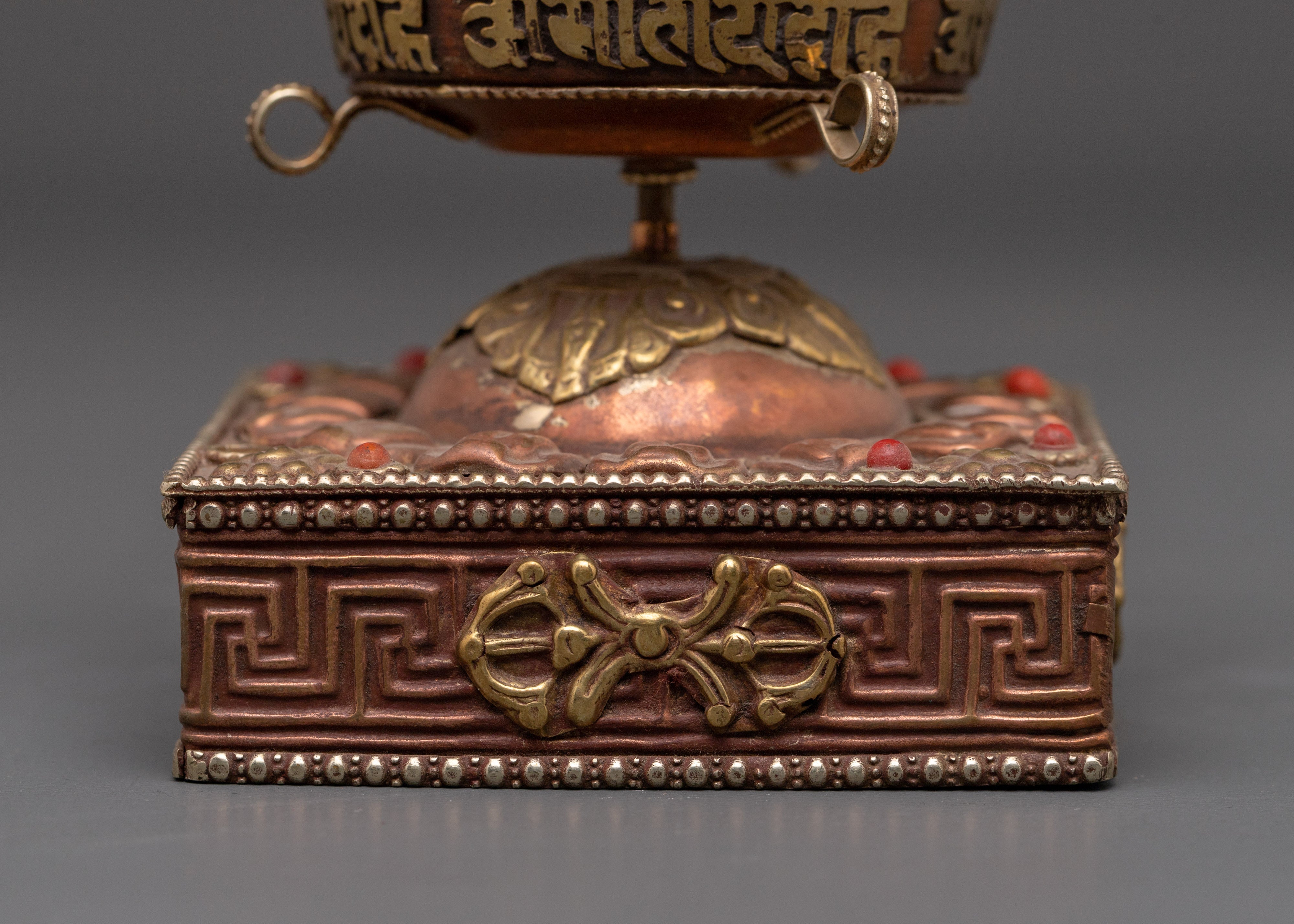 Handcrafted Prayer Wheel on Stand | Tibetan Sacred Religious Mantra Wheel