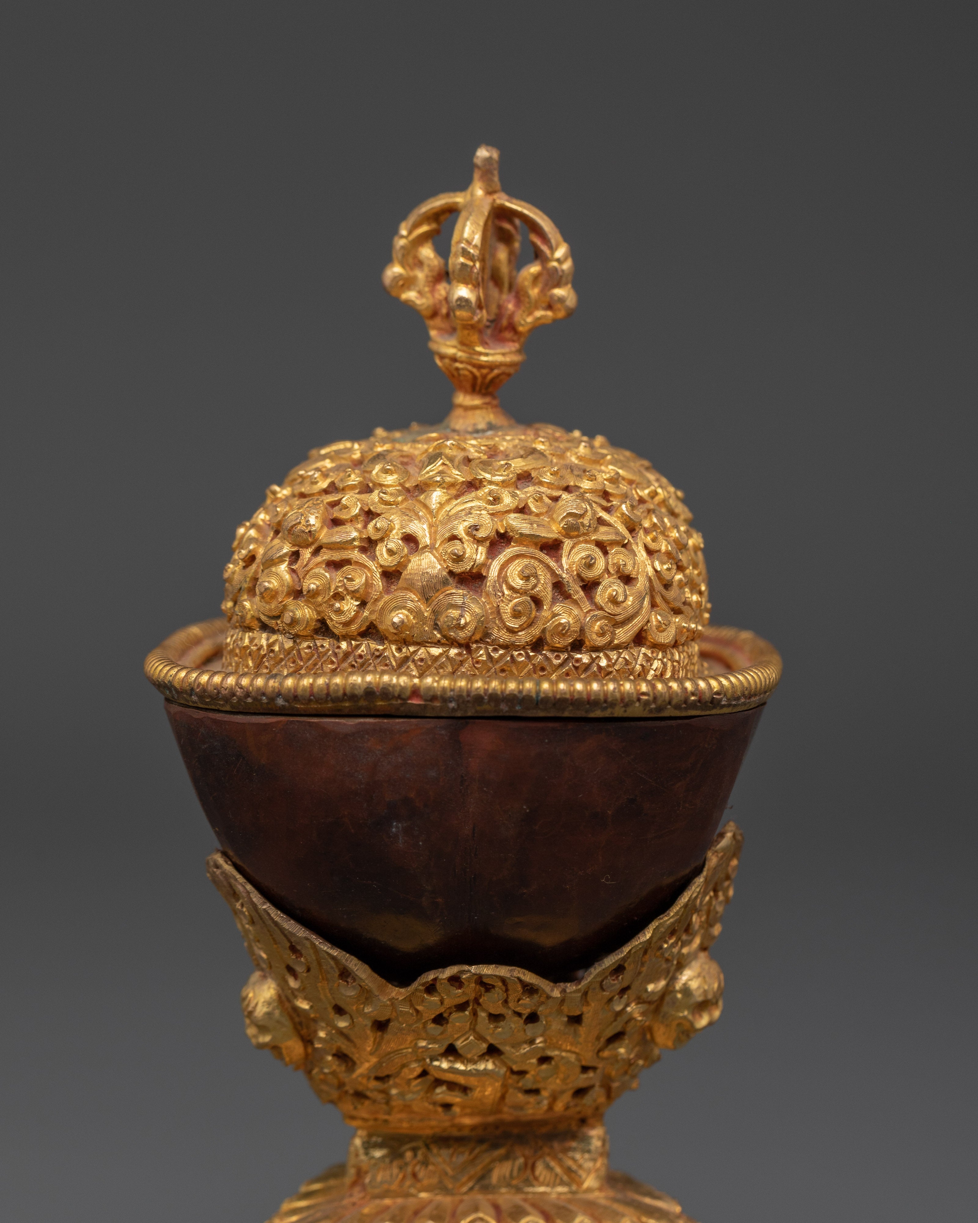 Handcrafted Ritual Kapala Set | Gold Plated Copper with Vajra Lid