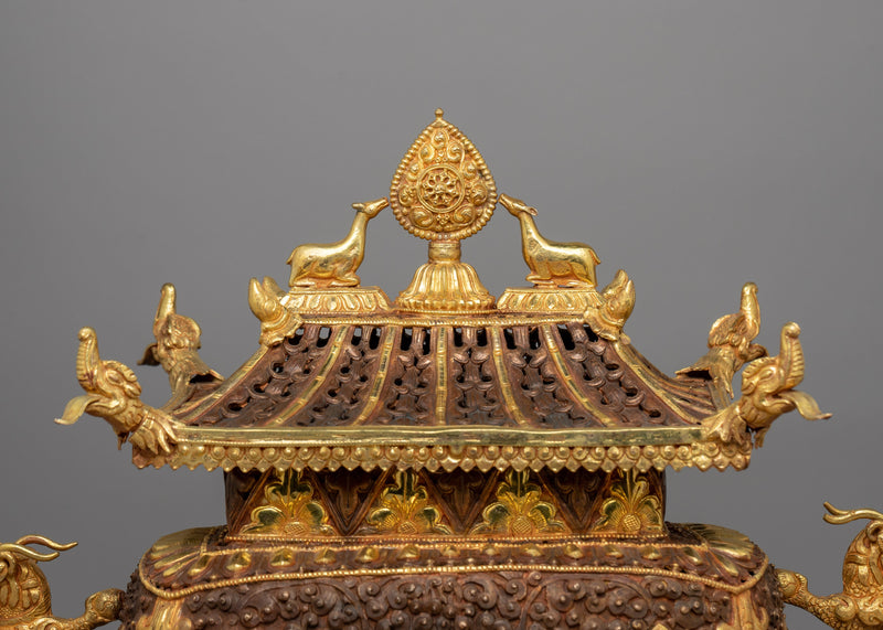 Exquisite Buddhist Incense Burner | Copper & Gold-Plated Ritual Artifact