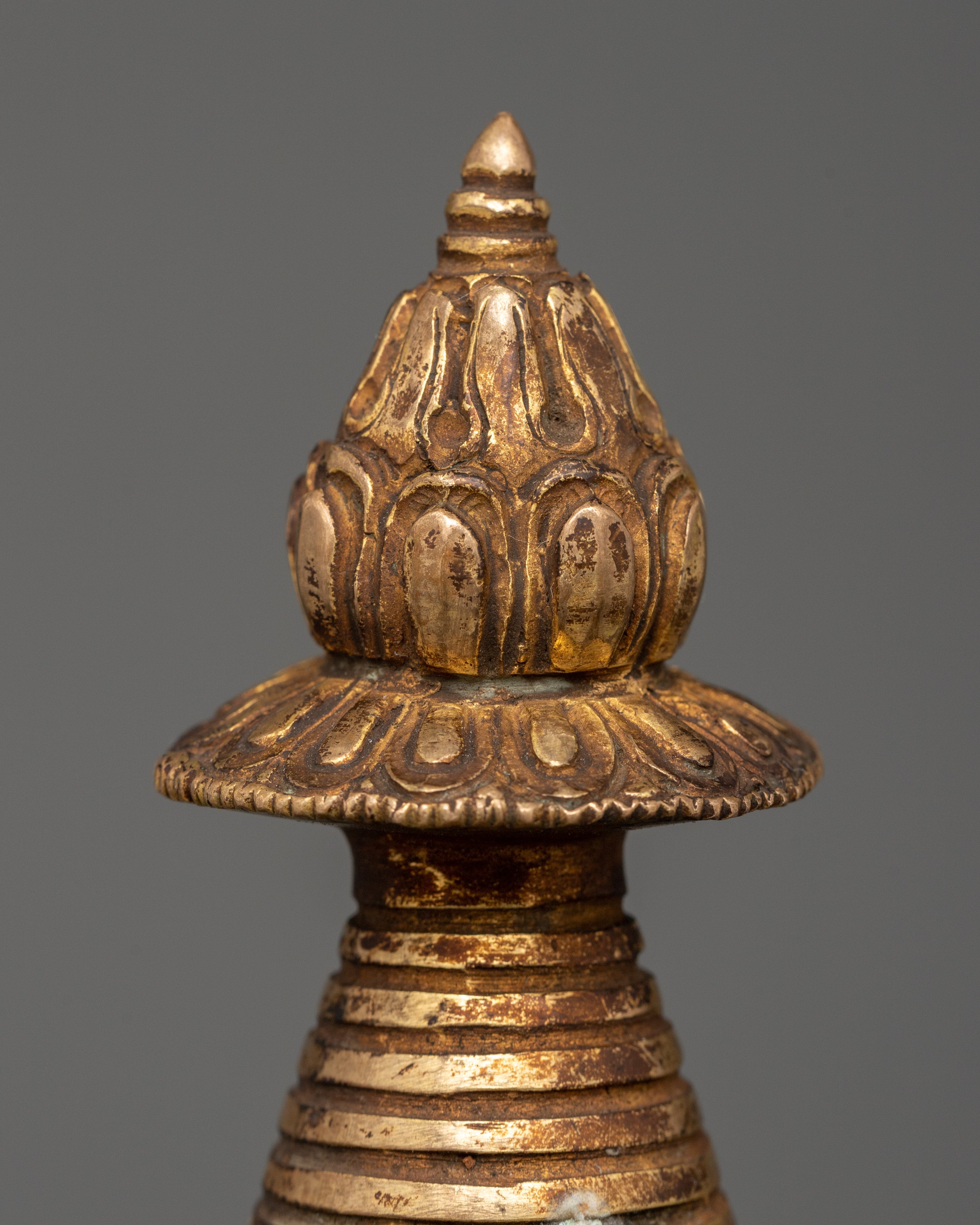 Oxidized Copper Stupa with Gold Plating | Antique Finish Buddhist Sacred Symbol