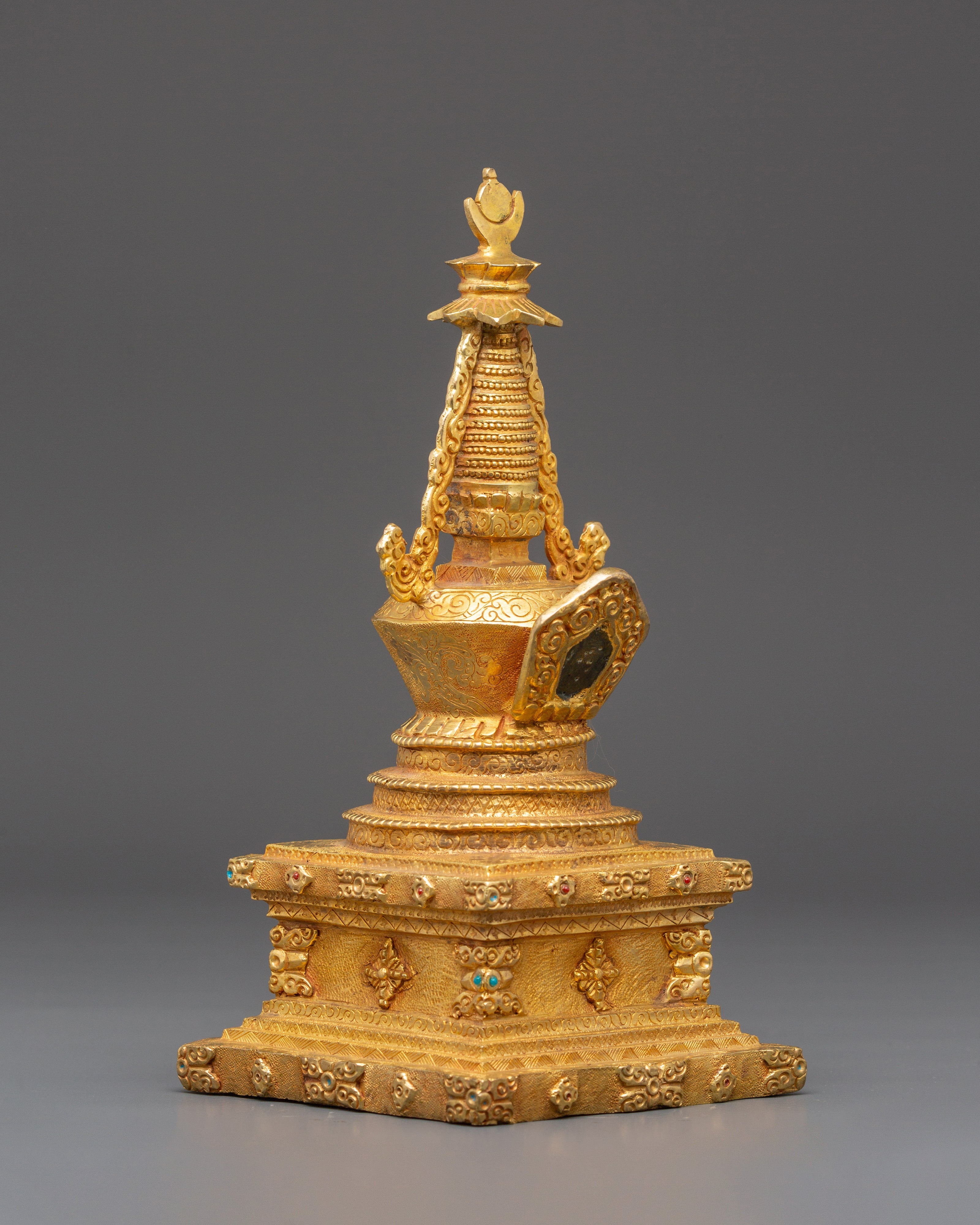 Handcrafted Gold Meditation Stupa | Tibetan Buddhist Altar Decor