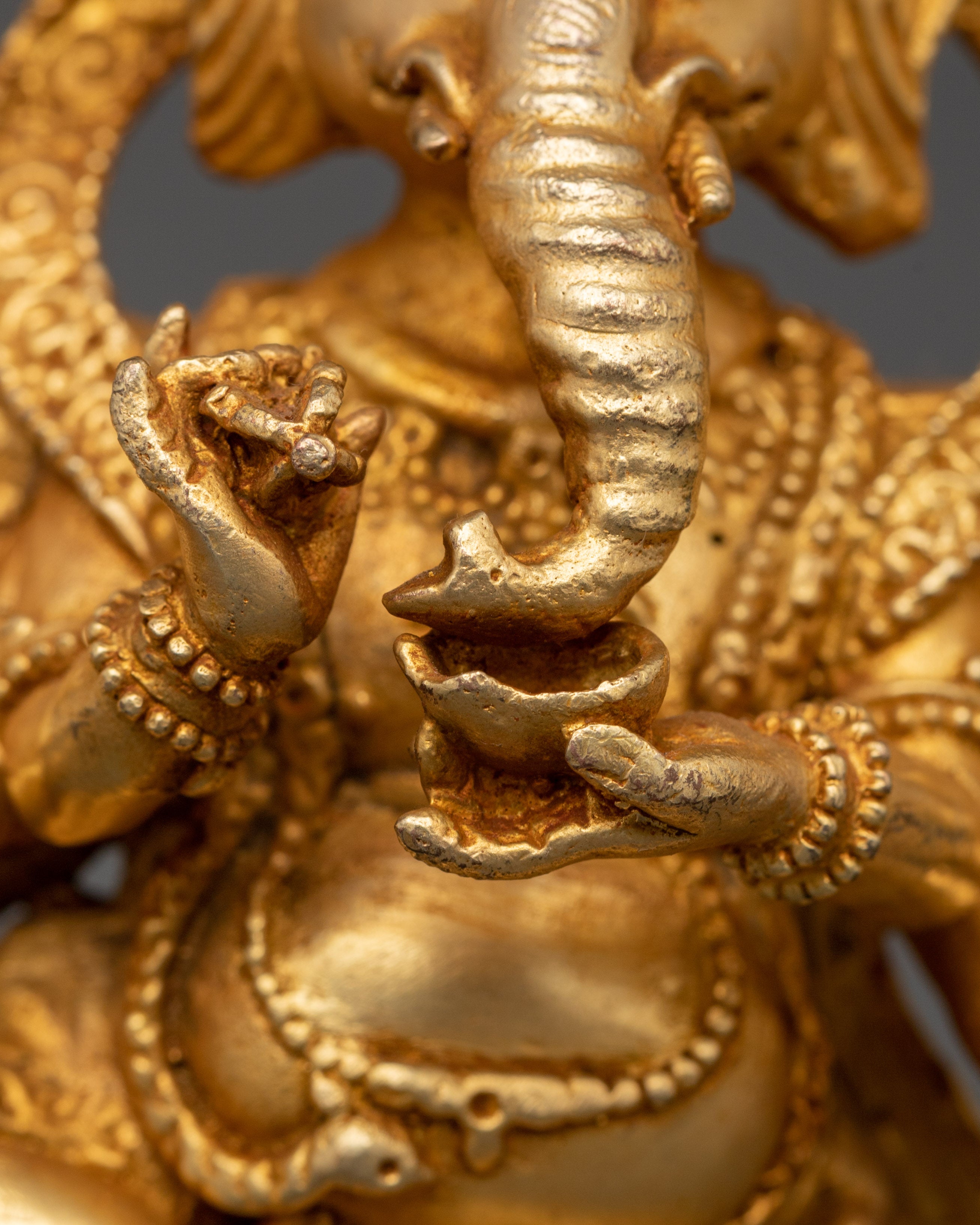 Ganesha Statue with One Leg Raised & Multiple Arms | Ganapati in Copper