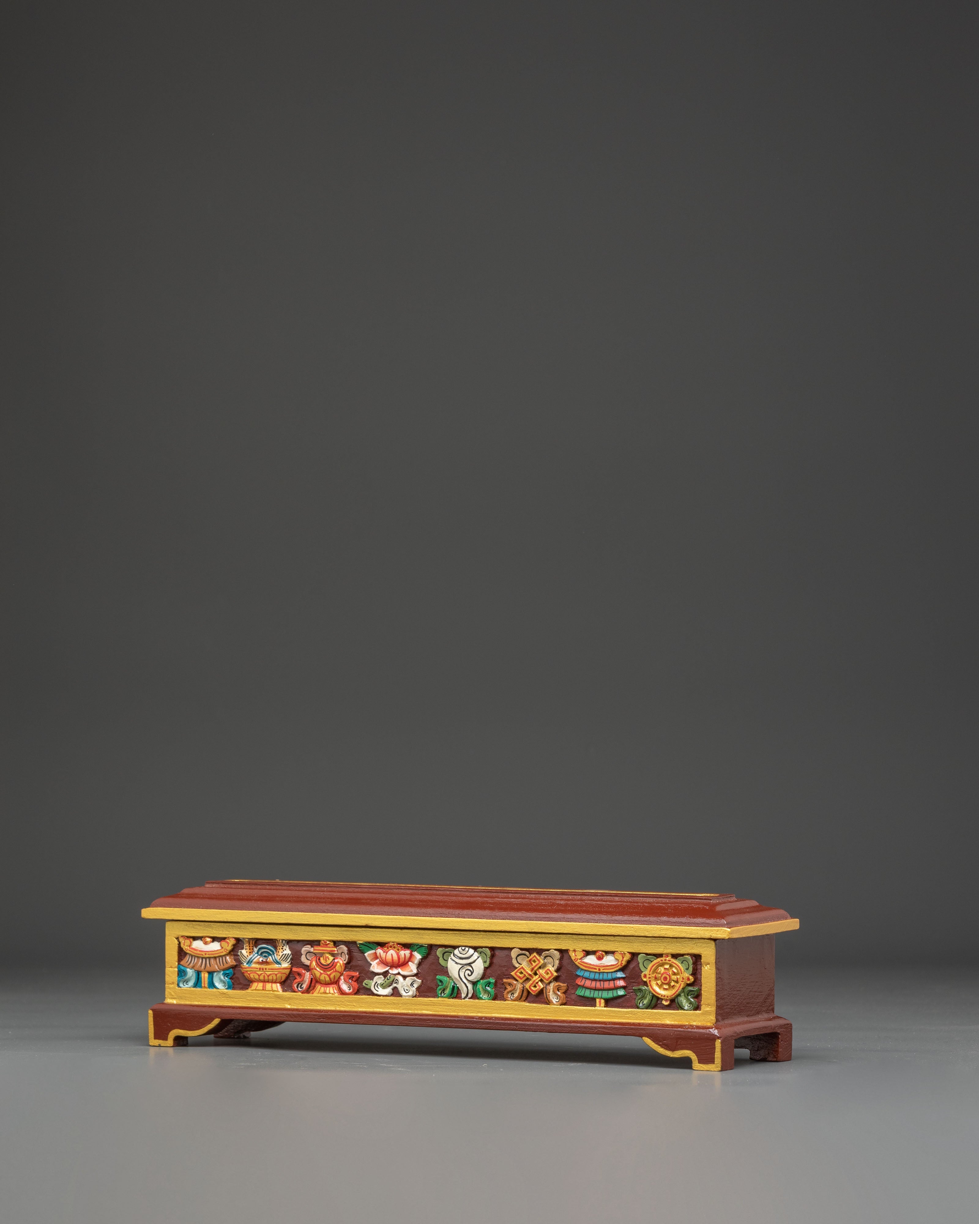 Traditional Wooden Incense Burner with 8 Auspicious Symbols