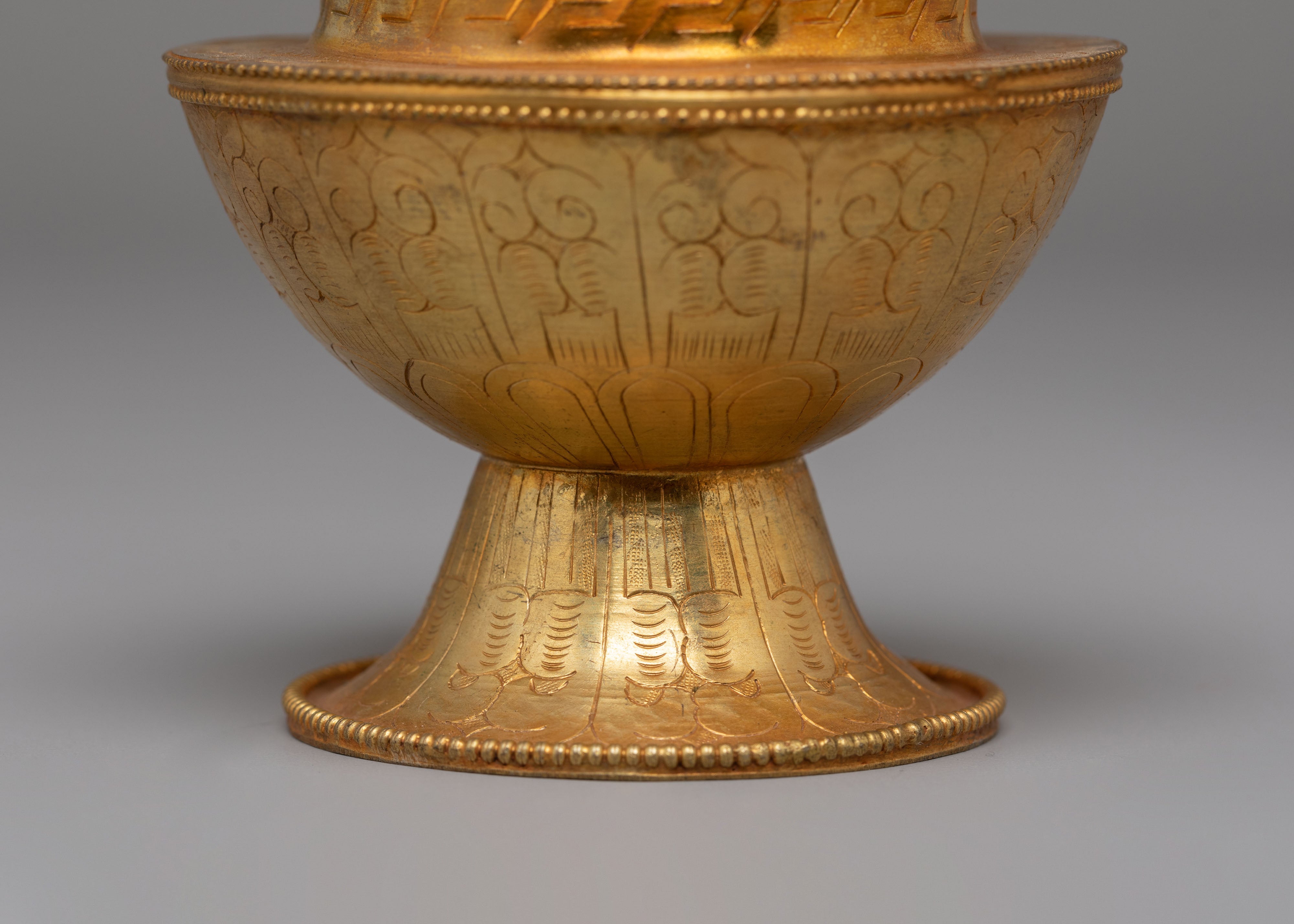 Sacred Gold-Plated Ritual Rice Pot | Handcrafted Copper Offering Vessel