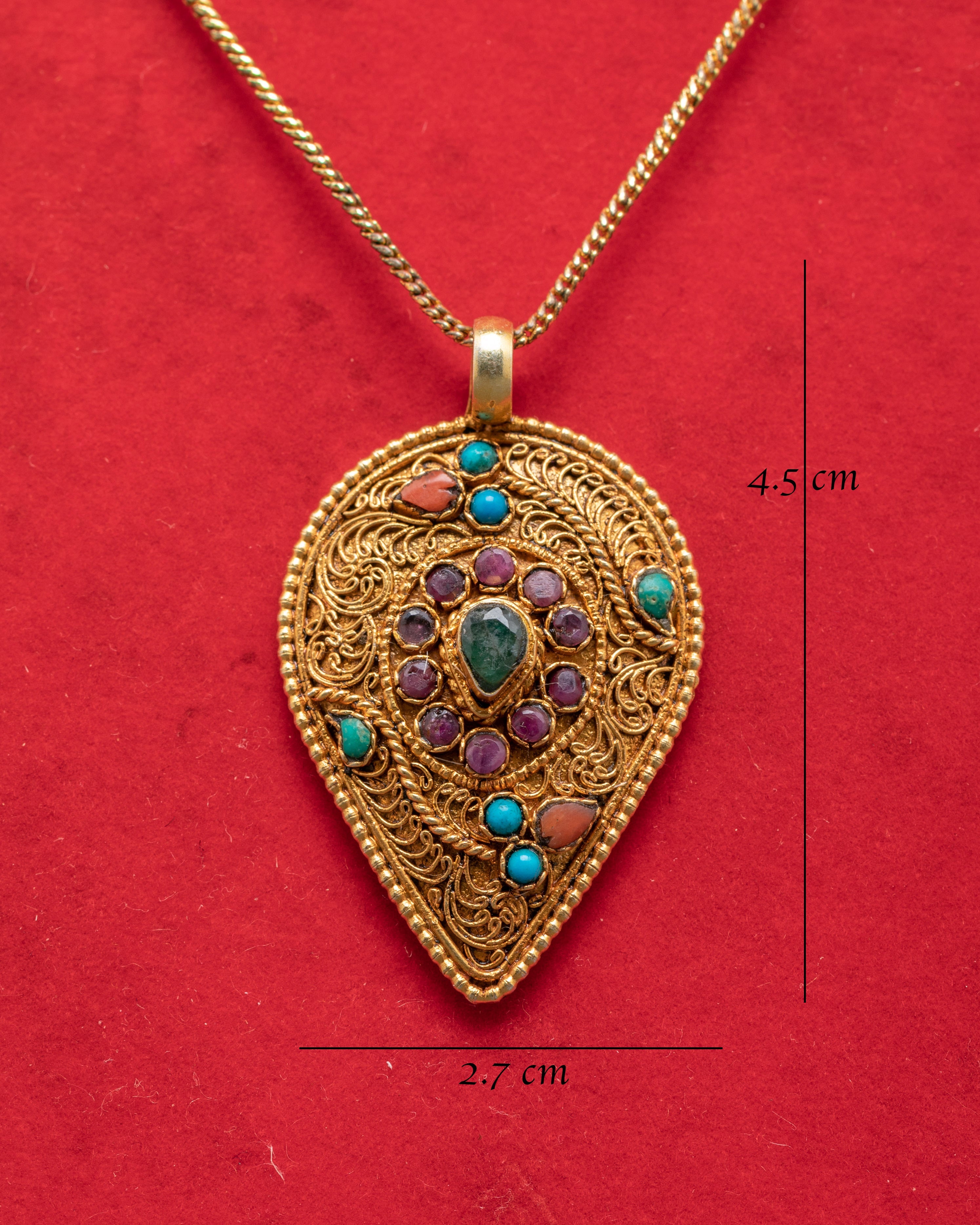 Filigree Silver Pendant with Gemstones | Handcrafted Gold Plated Jewelry