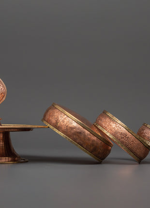Copper Mandala Offering Set with Brass | Buffed Finish with Brass Accents