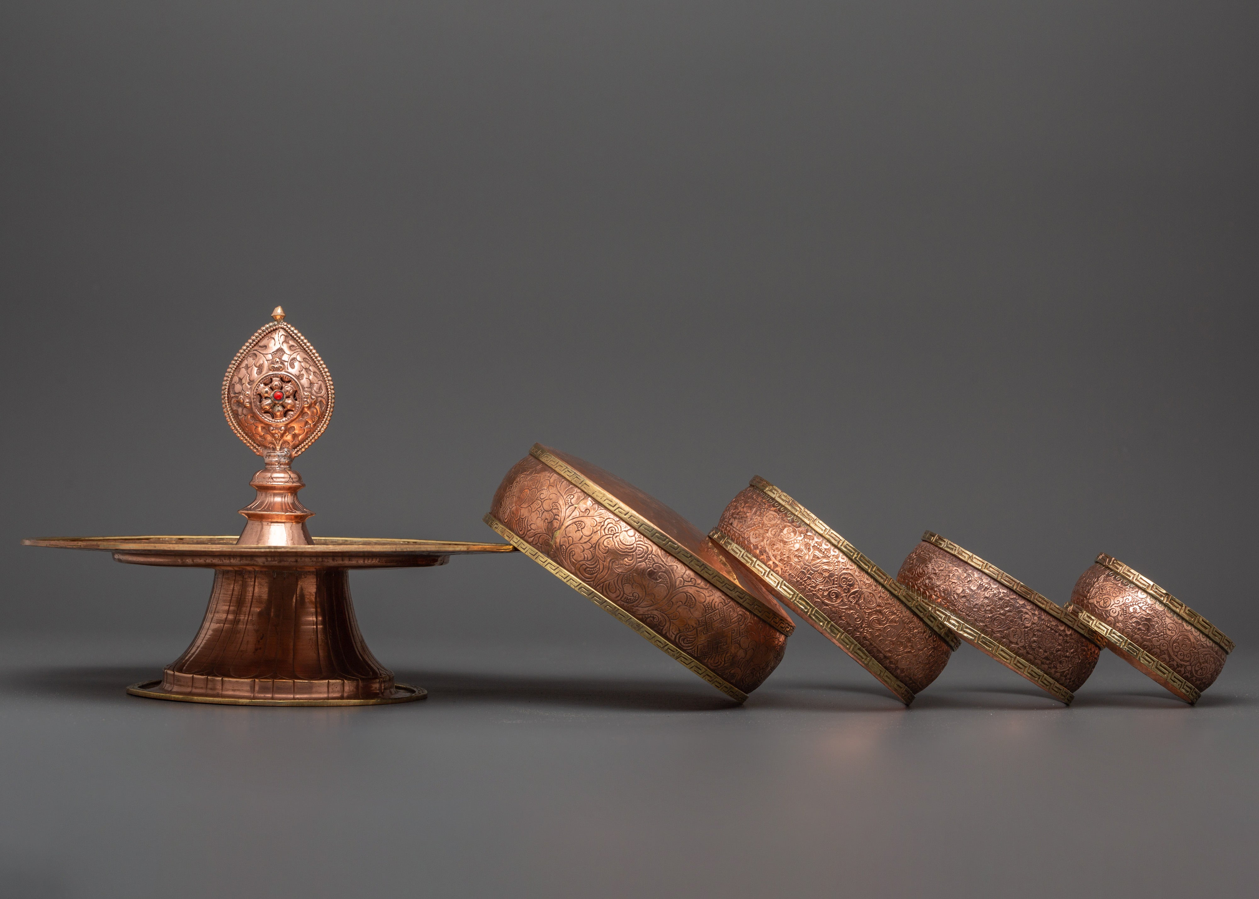 Copper Mandala Offering Set with Brass | Buffed Finish with Brass Accents