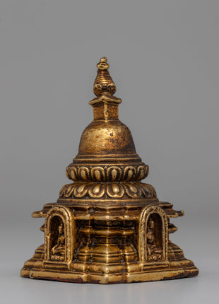 Traditional Tibetan Stupa Sculpture | Compact Symbol of Enlightenment for Desk or Altar