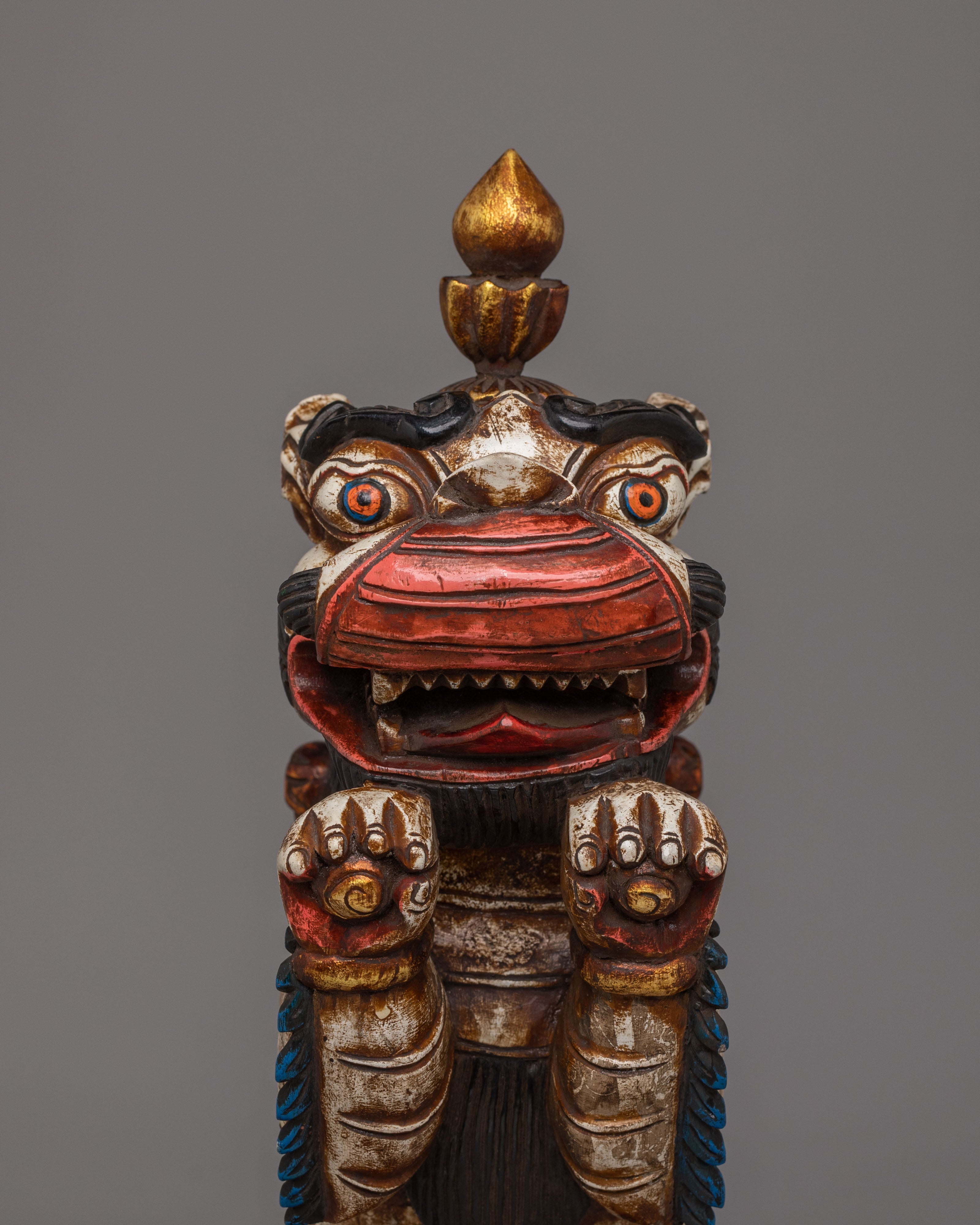 Handcrafted Sacred Guardian Lion Set | Wooden Lion Statue Set