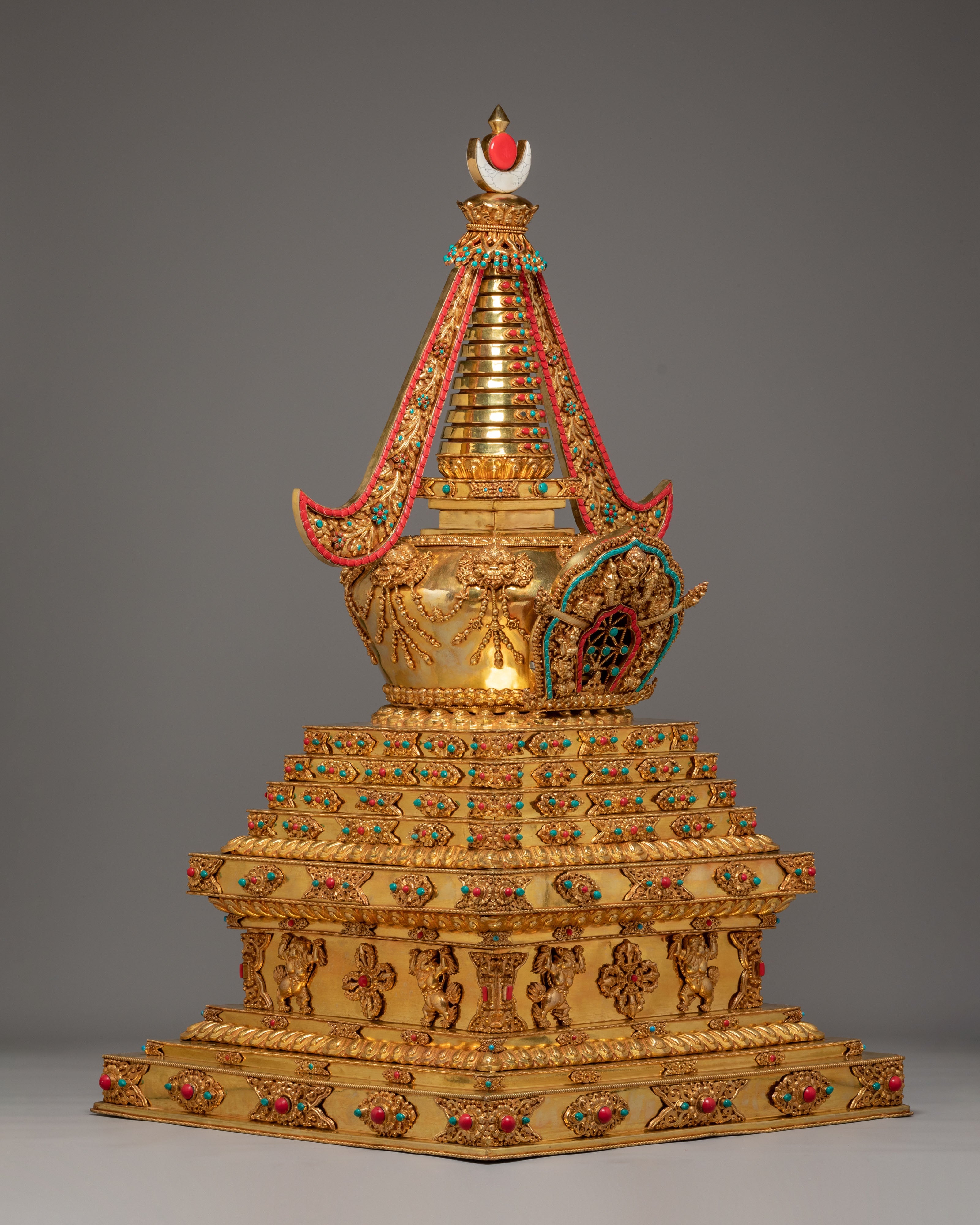 Spiritual Tibetan Copper Stupa | Gold-Plated Buddhist Statue for Peace