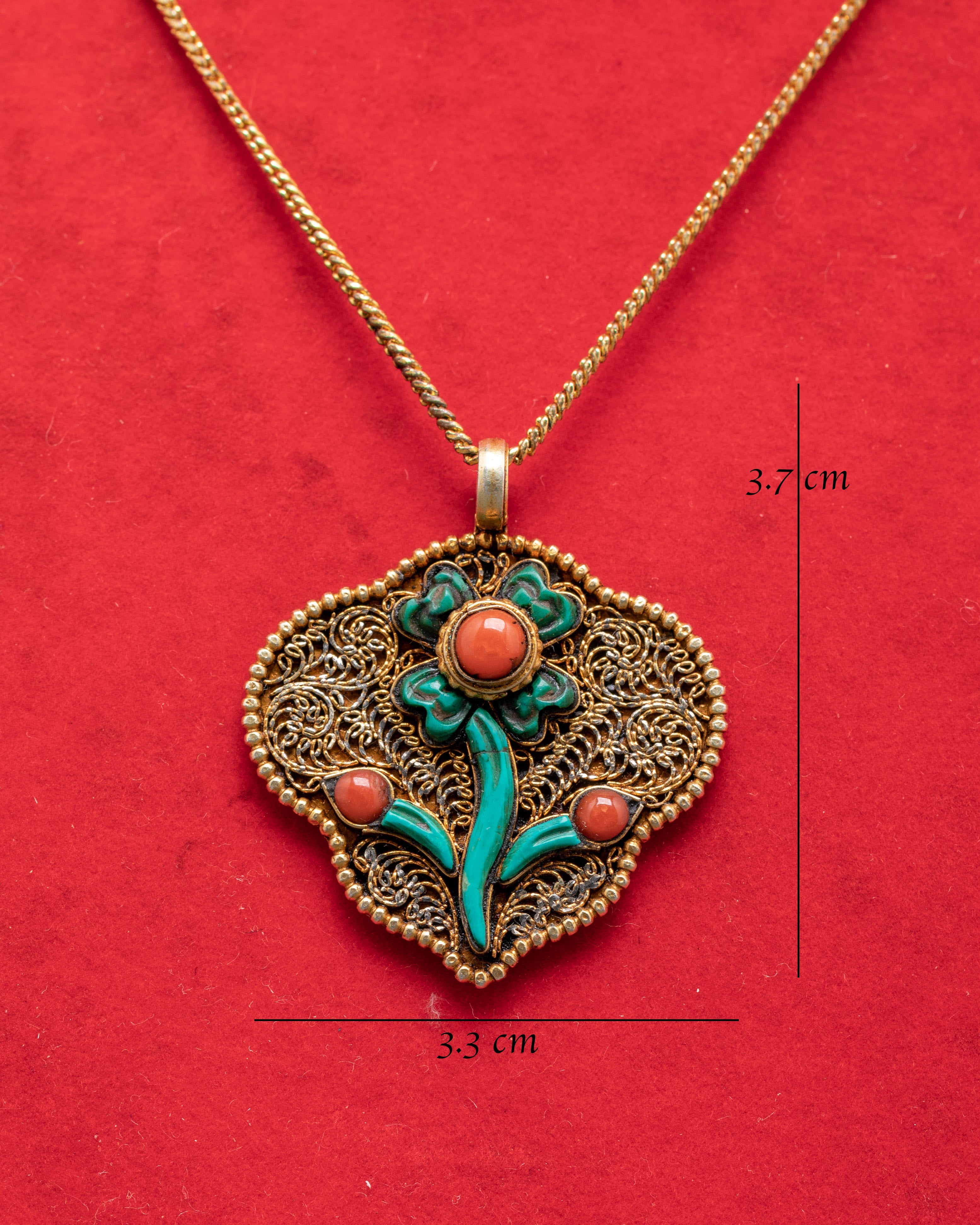Gold Plated Flower Locket with Coral & Turquoise Stones