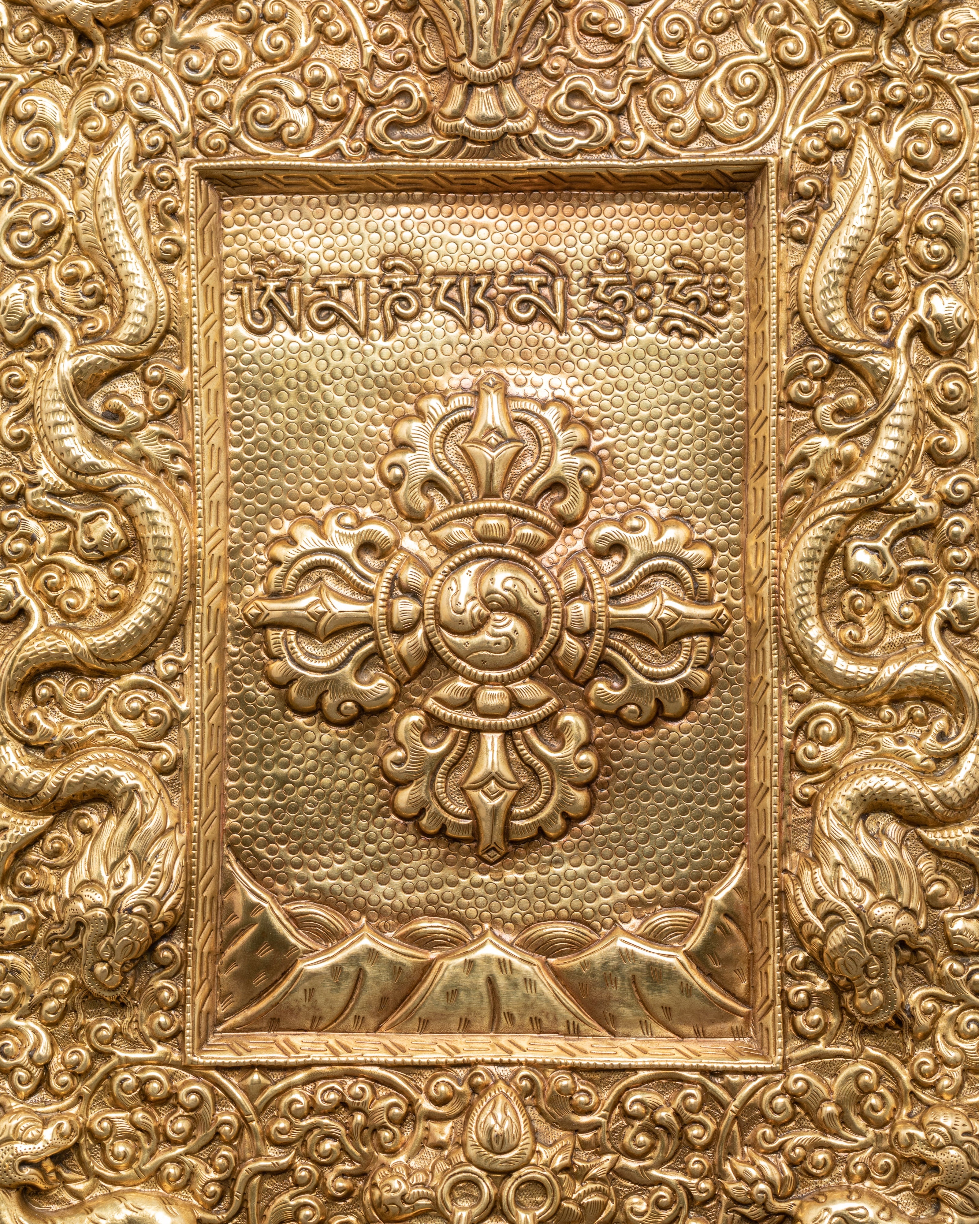 Spiritual Tibetan Buddhist Wall Hanging | Sacred Brass Vajra Symbol Wall Art