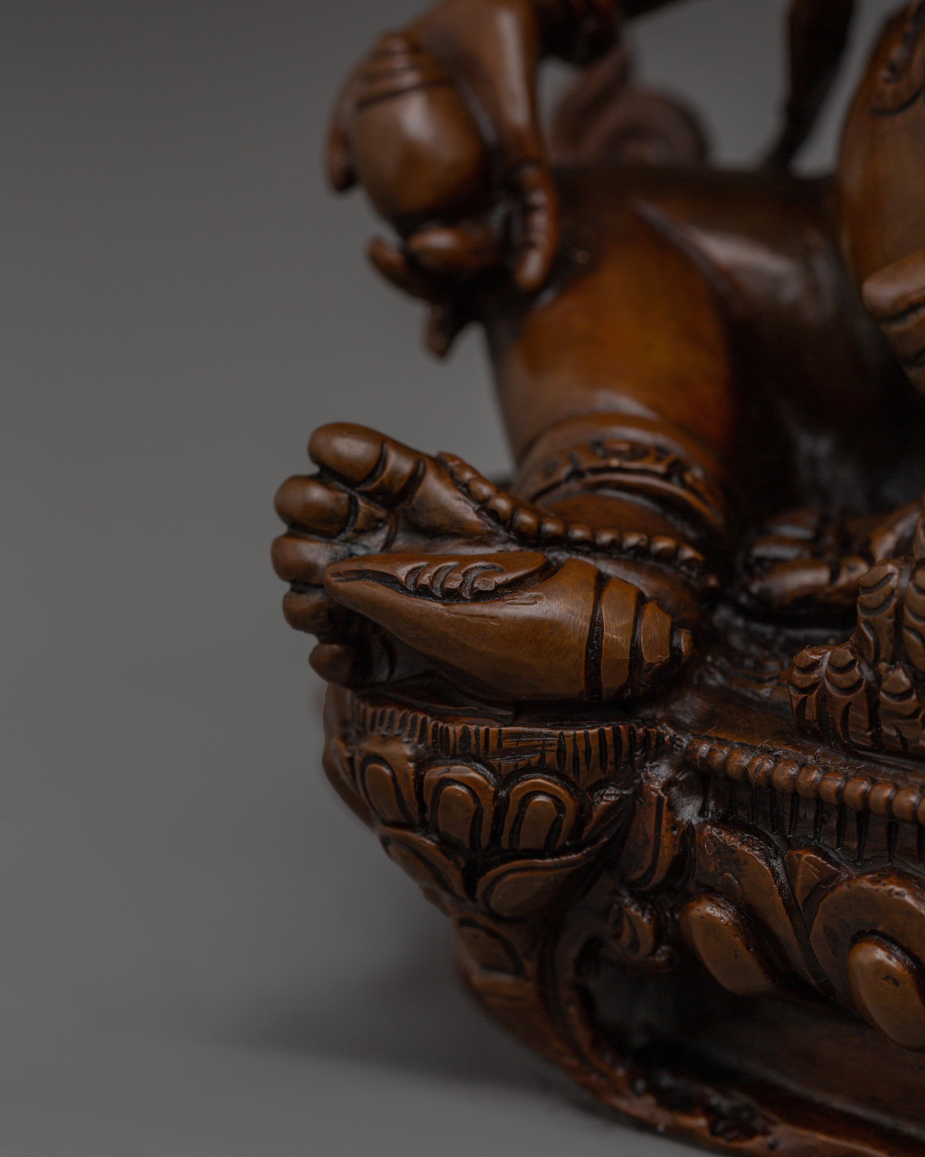 Green Dzambhala with Consort Oxidized Statue | Symbol of Wealth