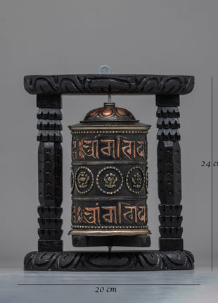 Sacred Buddhist Wooden Base Prayer Wheel | Perfect for Meditation and Ethnic Spiritual Decor