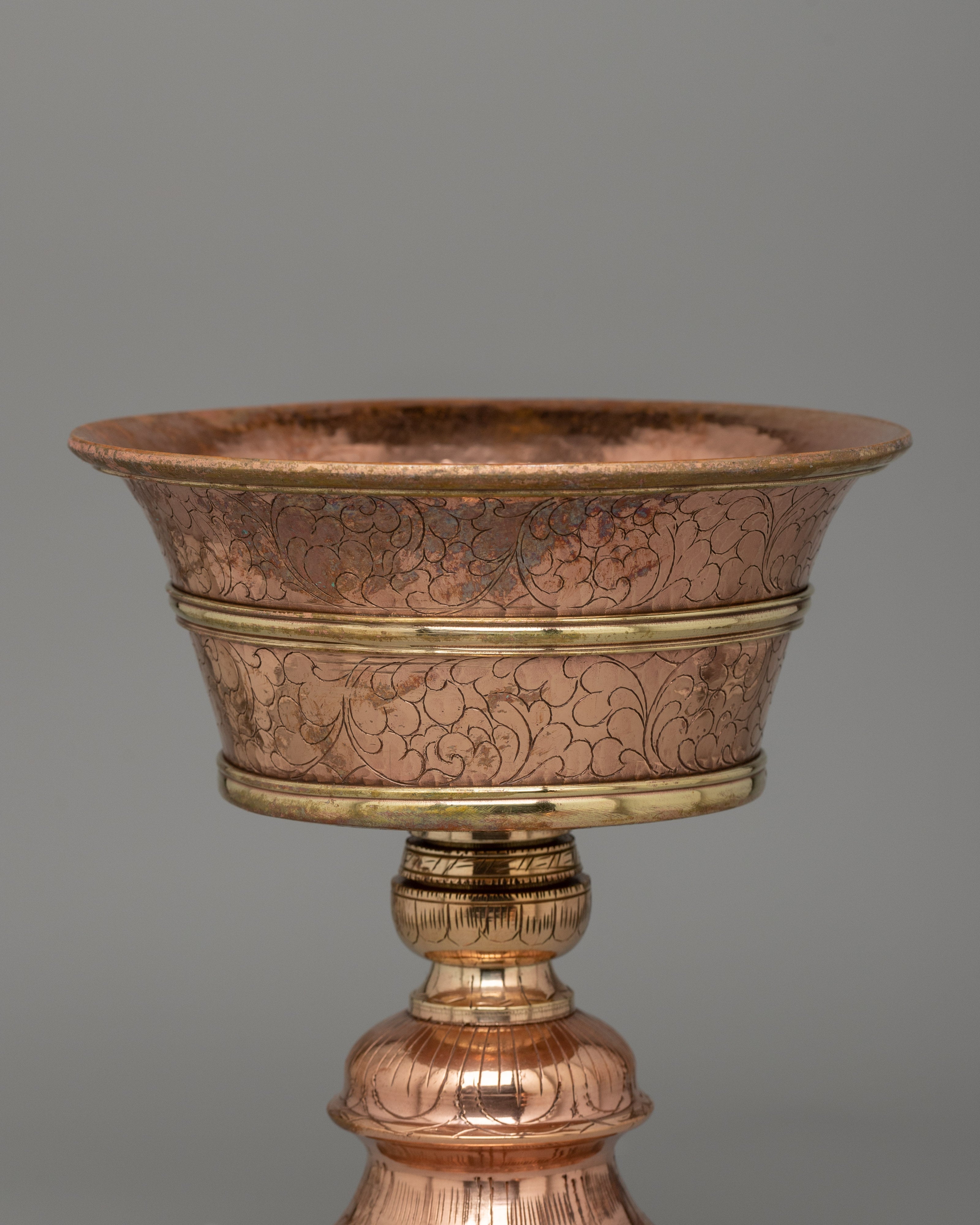 Handcrafted Copper Butter Lamp | Tibetan Light Offering Lamp for Rituals