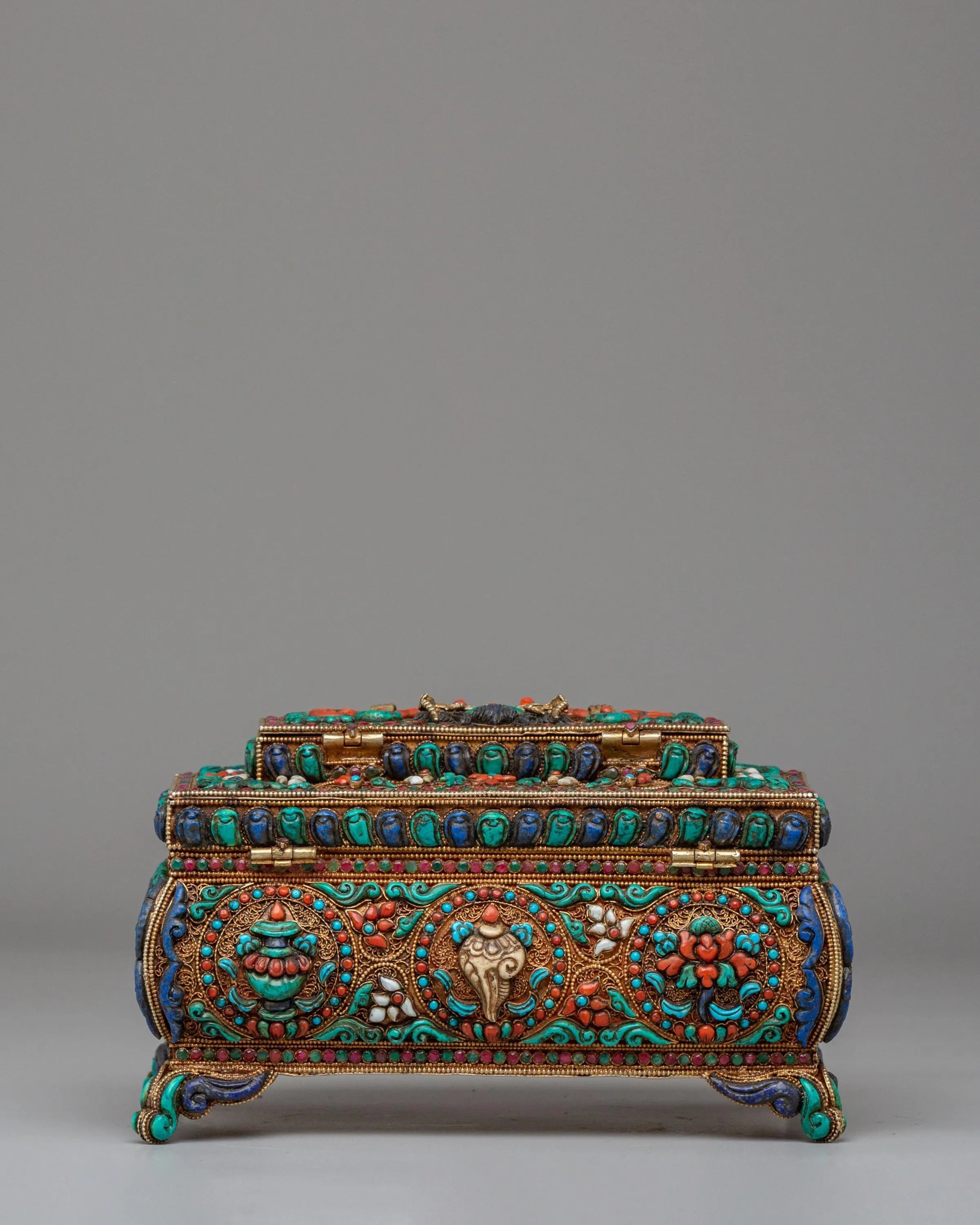 Decorative Jewelry Box | Handcrafted Silver and Copper Box with Semi-Precious Stones