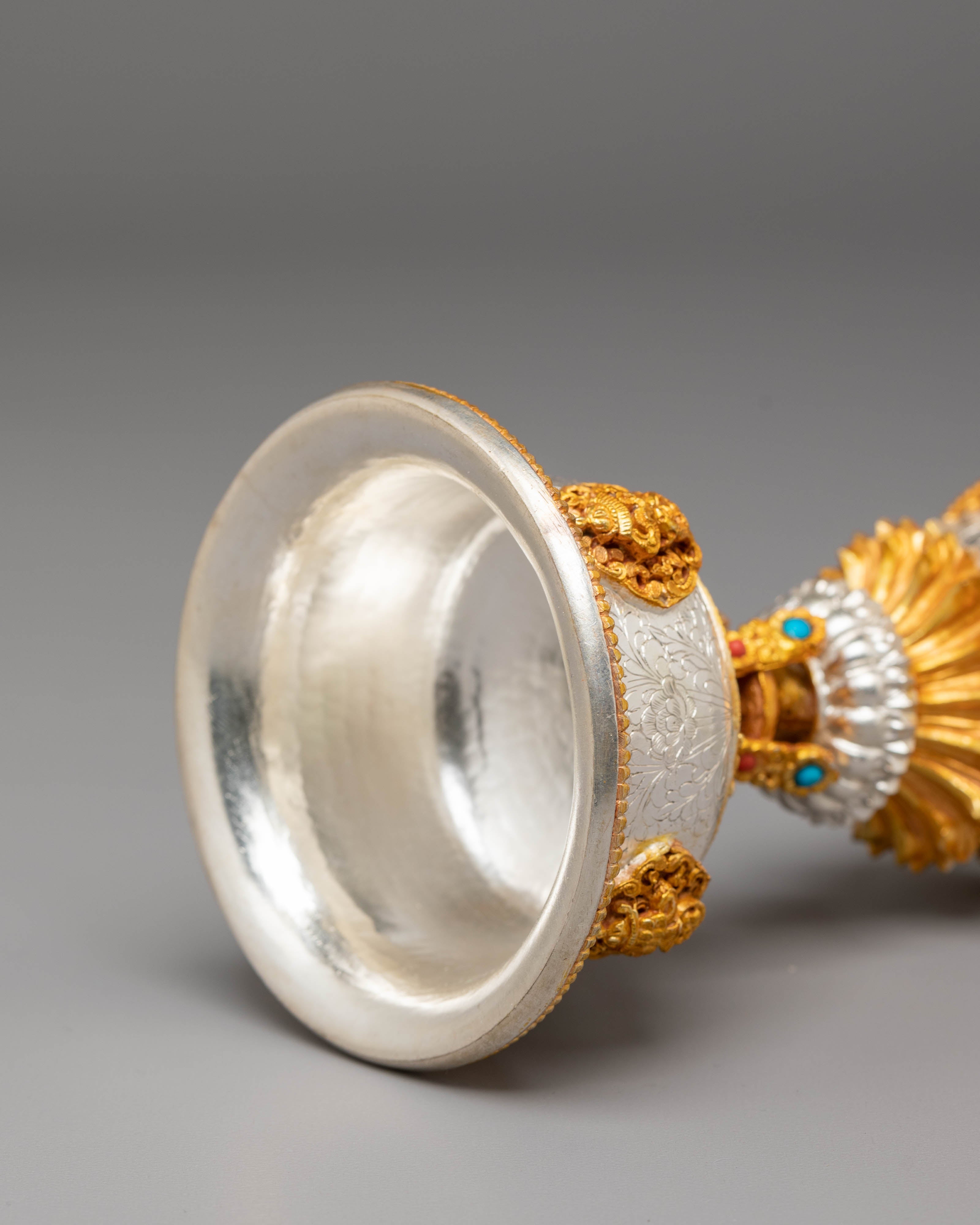 Buddhist Ritual Butter Lamp for Prayer | Gold Silver Plated Tibetan Altar Light